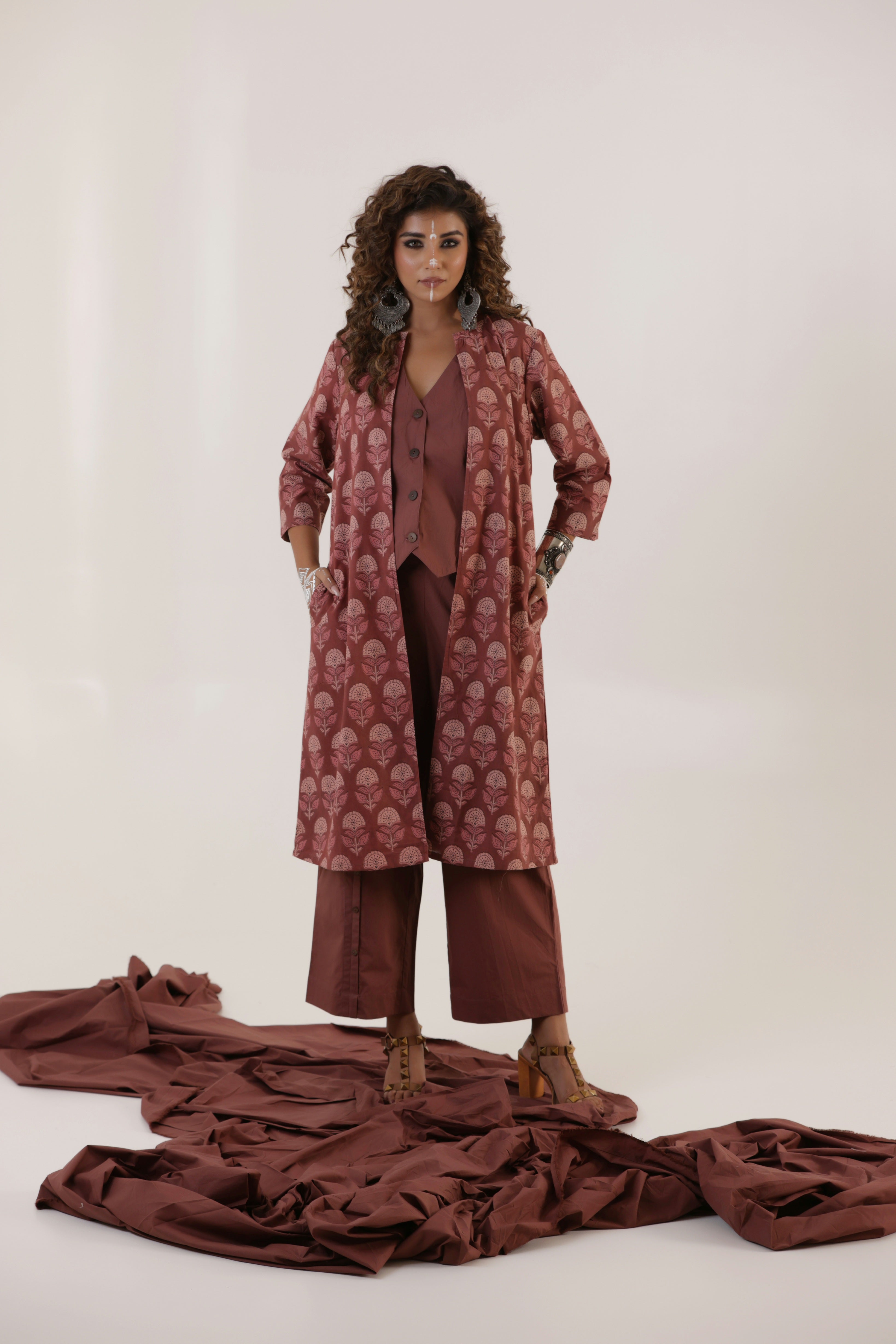 Kumudini - Waist Coat, Pants and Cape Set of three