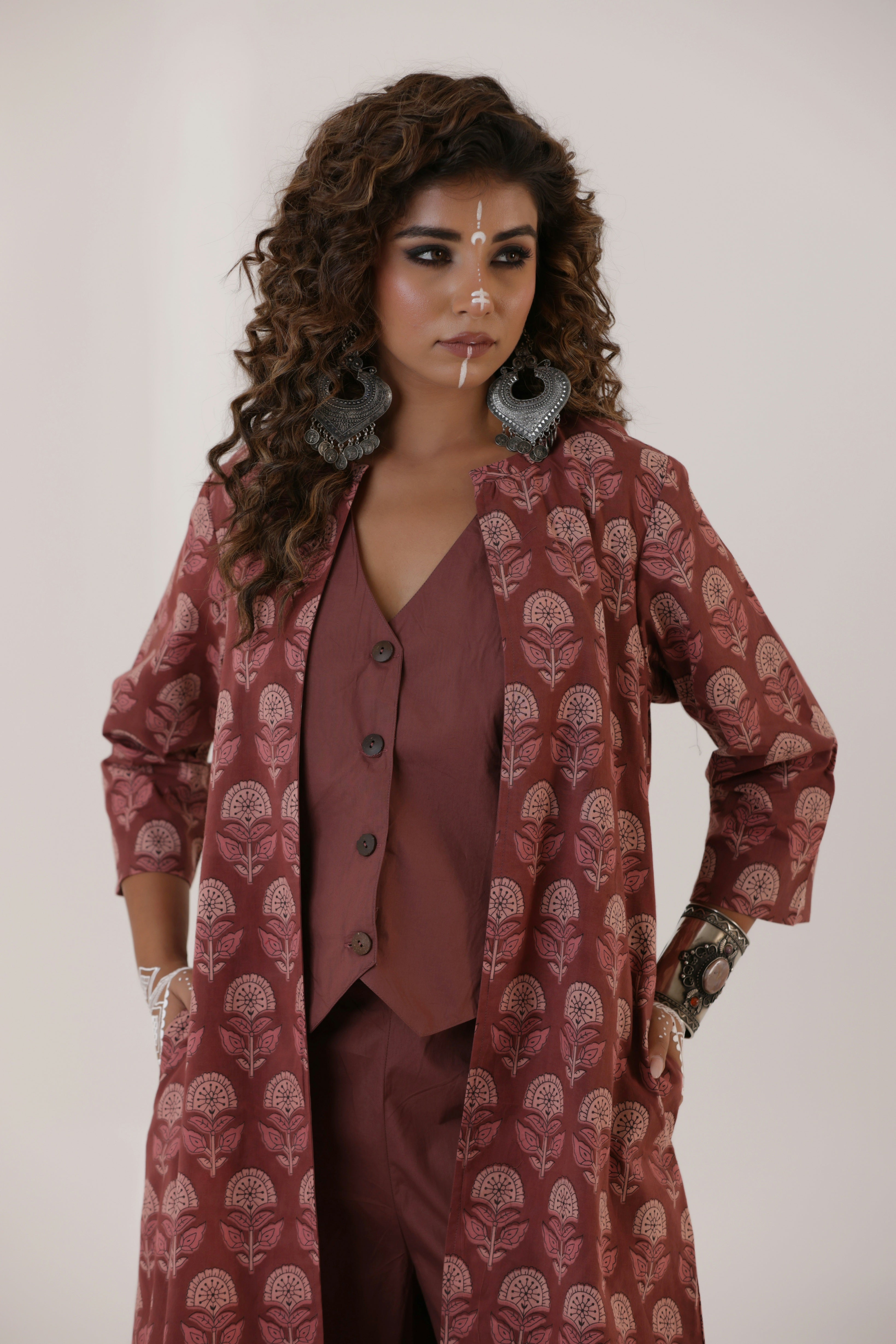 Kumudini - Waist Coat, Pants and Cape Set of three