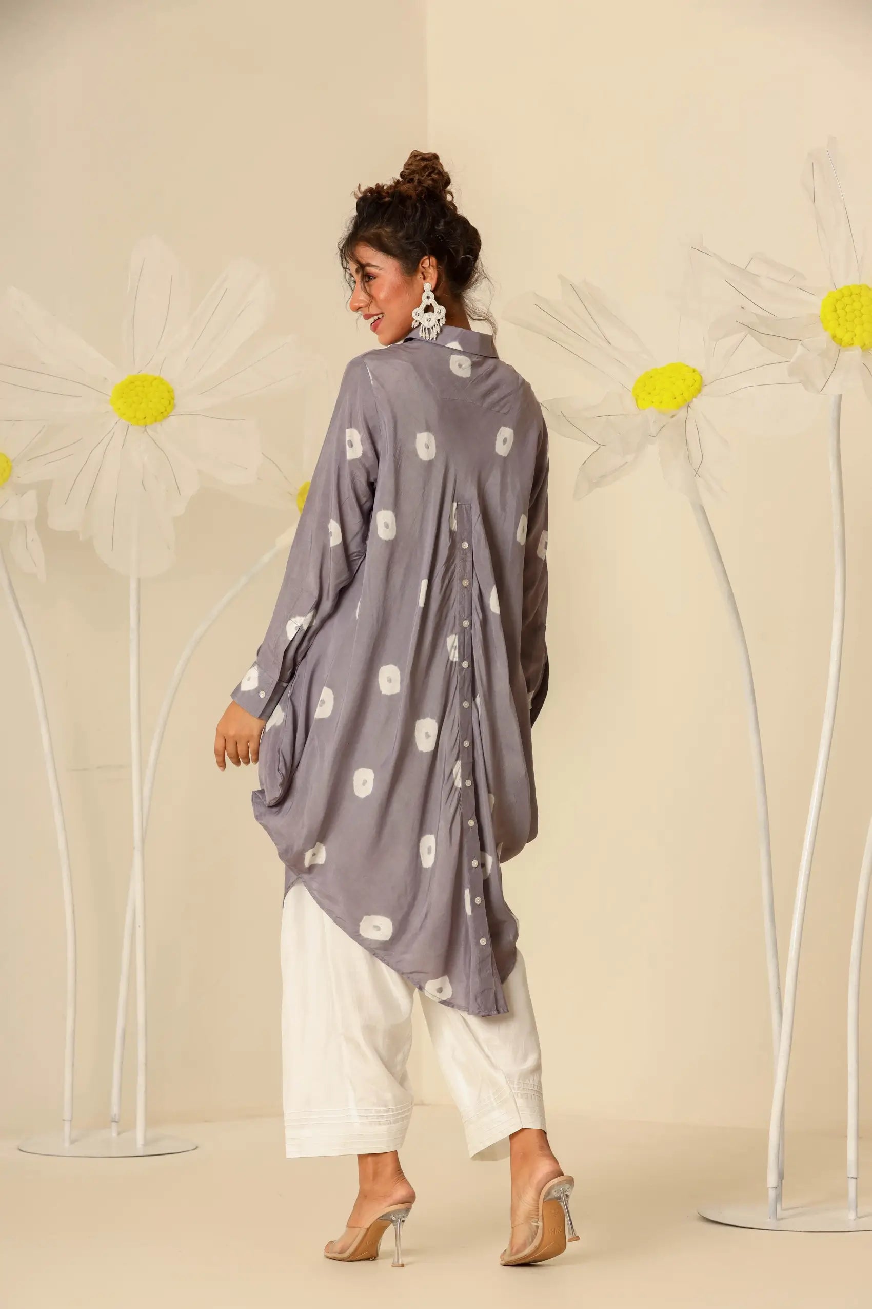 Grey bandhej kurta