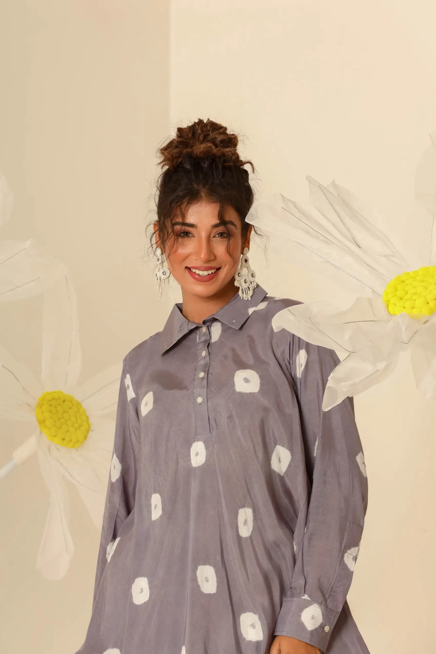 Grey bandhej kurta with salwar - Set of two