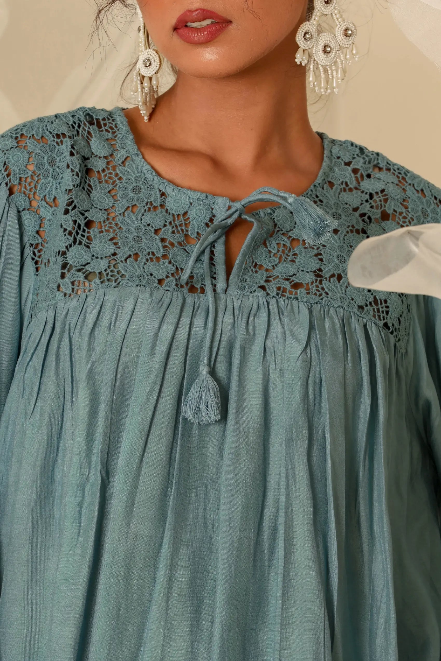 Petrol blue lace top