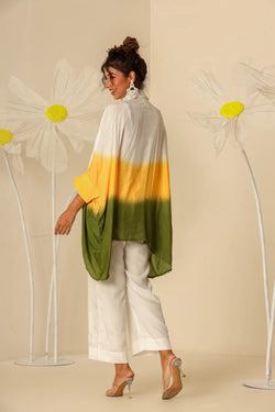 Yellow green Ombre kaftan shirt with pants - Set of two
