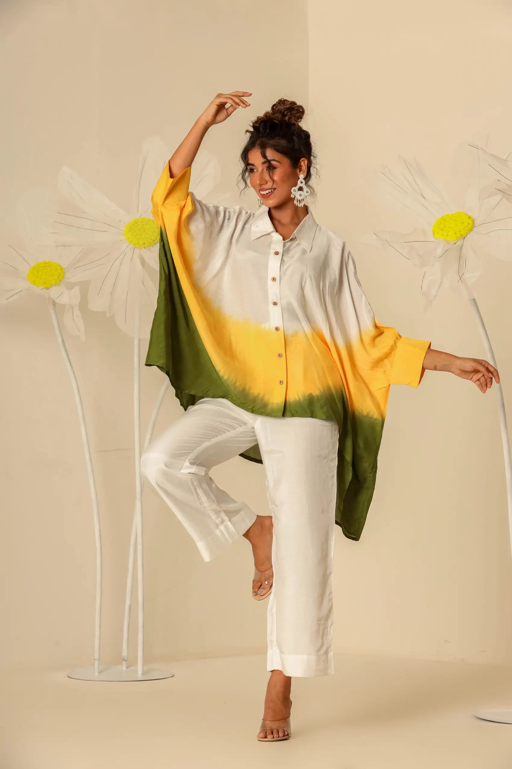 Yellow green Ombre Kaftan Shirt