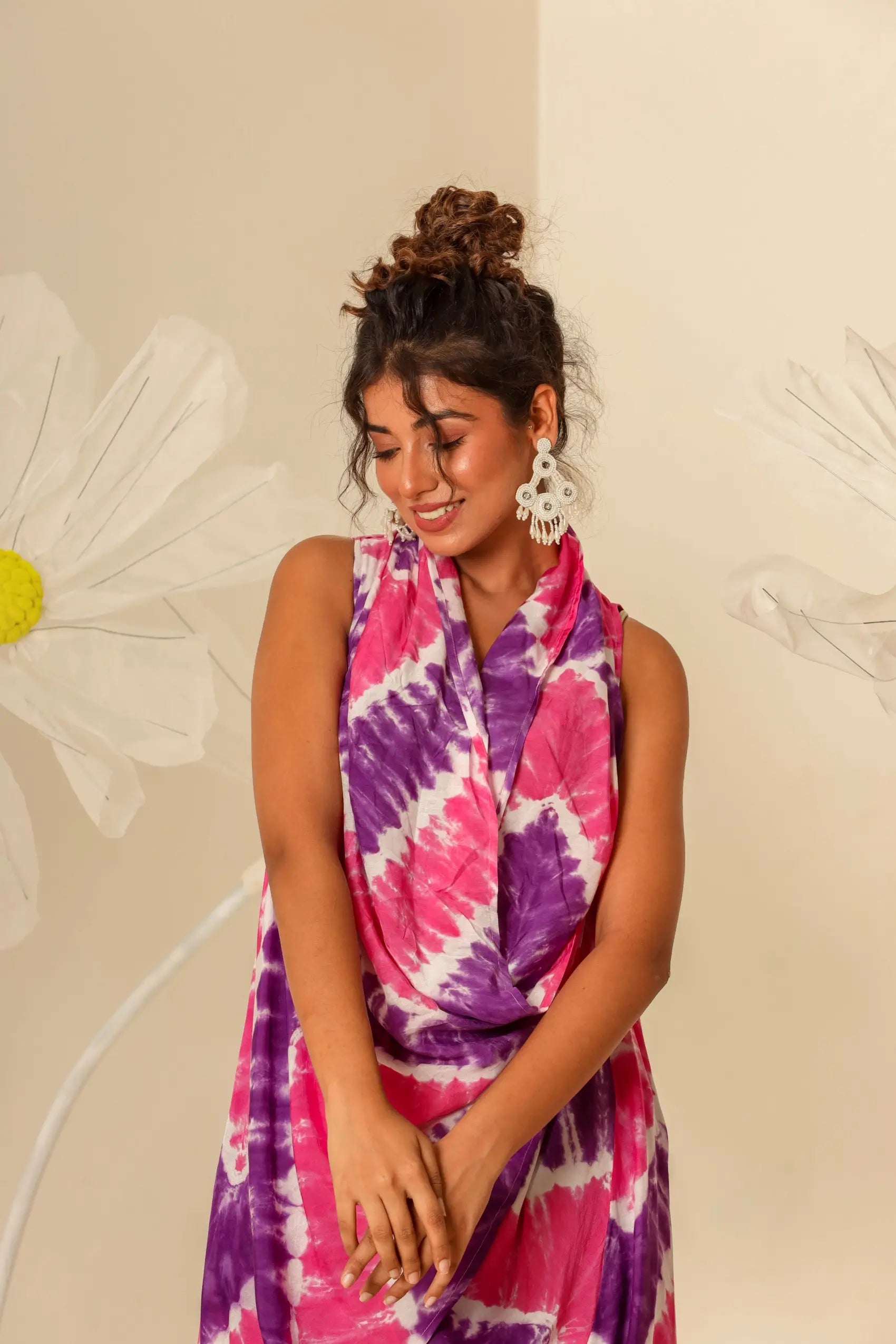 Pink and Purple Lehariya Long Top