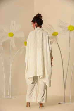 Off White shirt kaftan and pants with Lehariya bustier - Set of 3