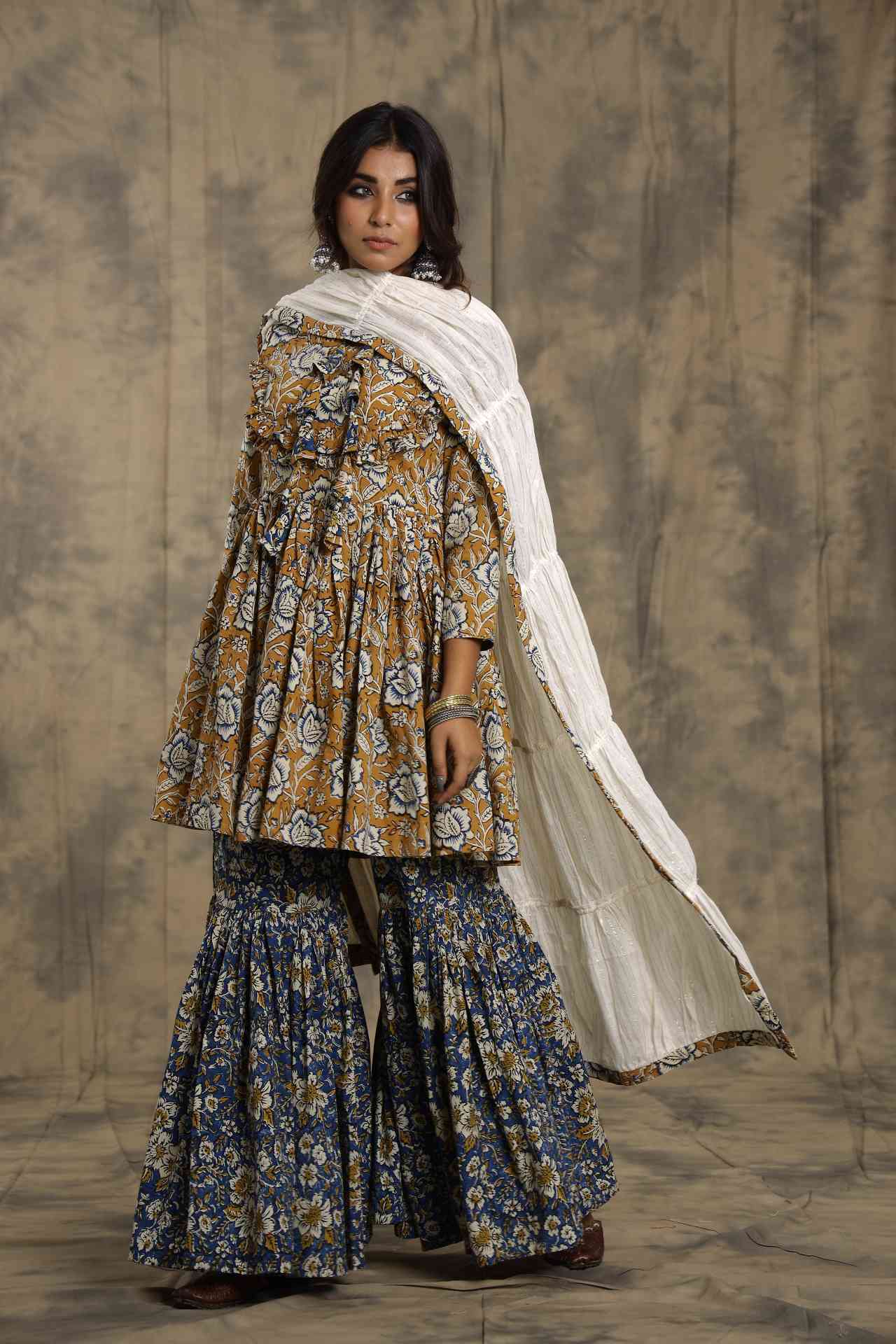 Beige Tassel Sharara - Set Of Three