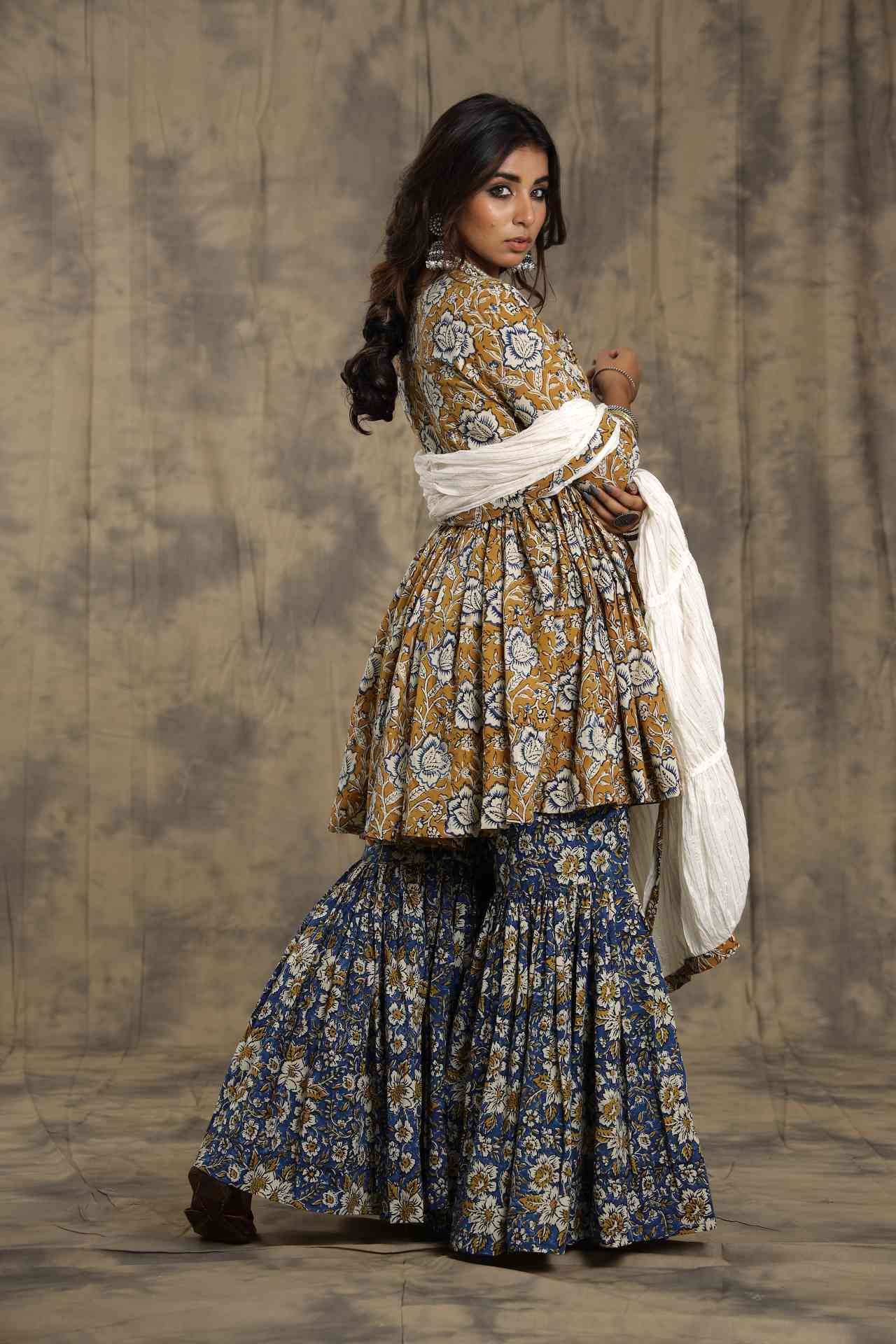 Beige Tassel Sharara - Set Of Three