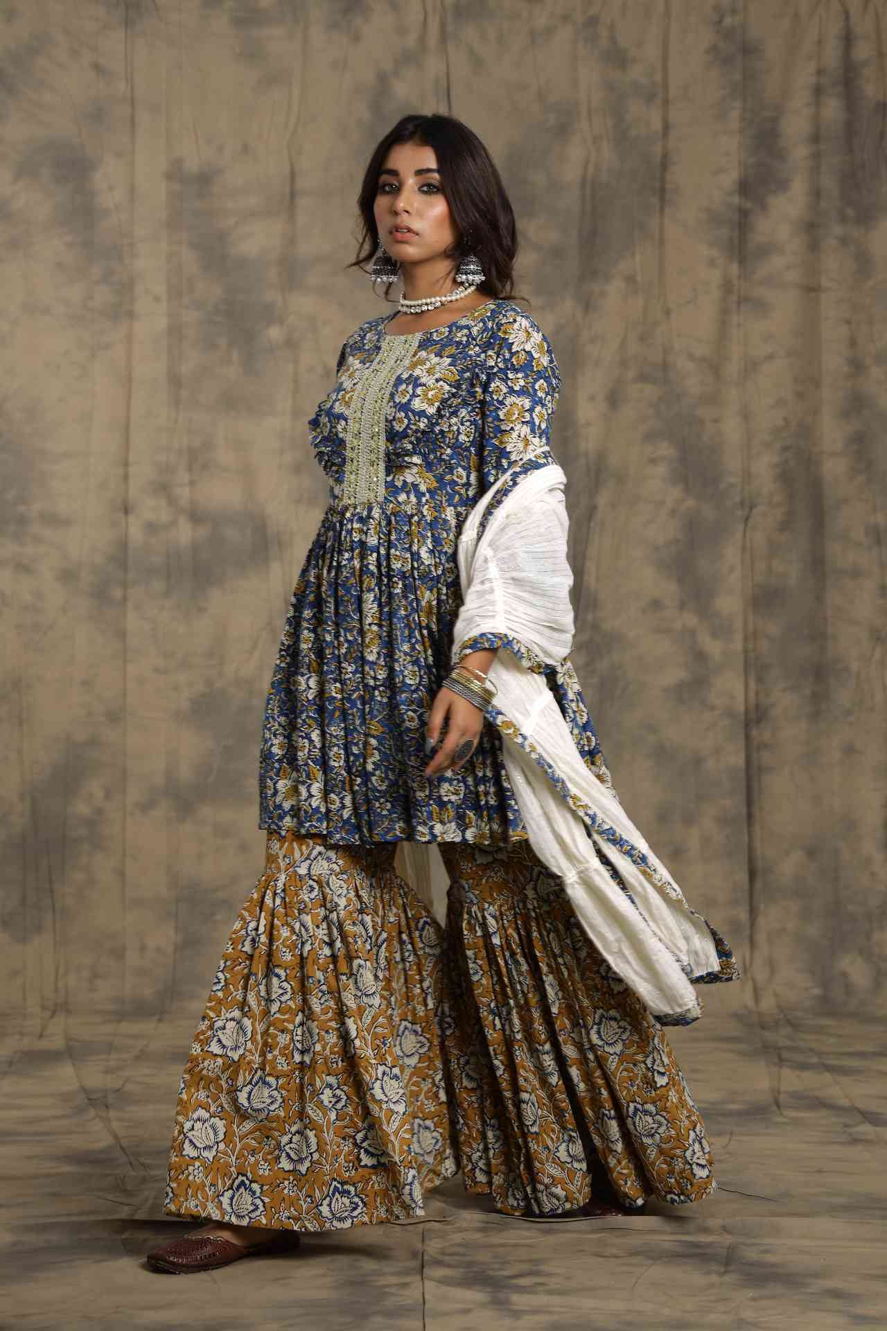 Blue Frill Sharara - Set Of Three