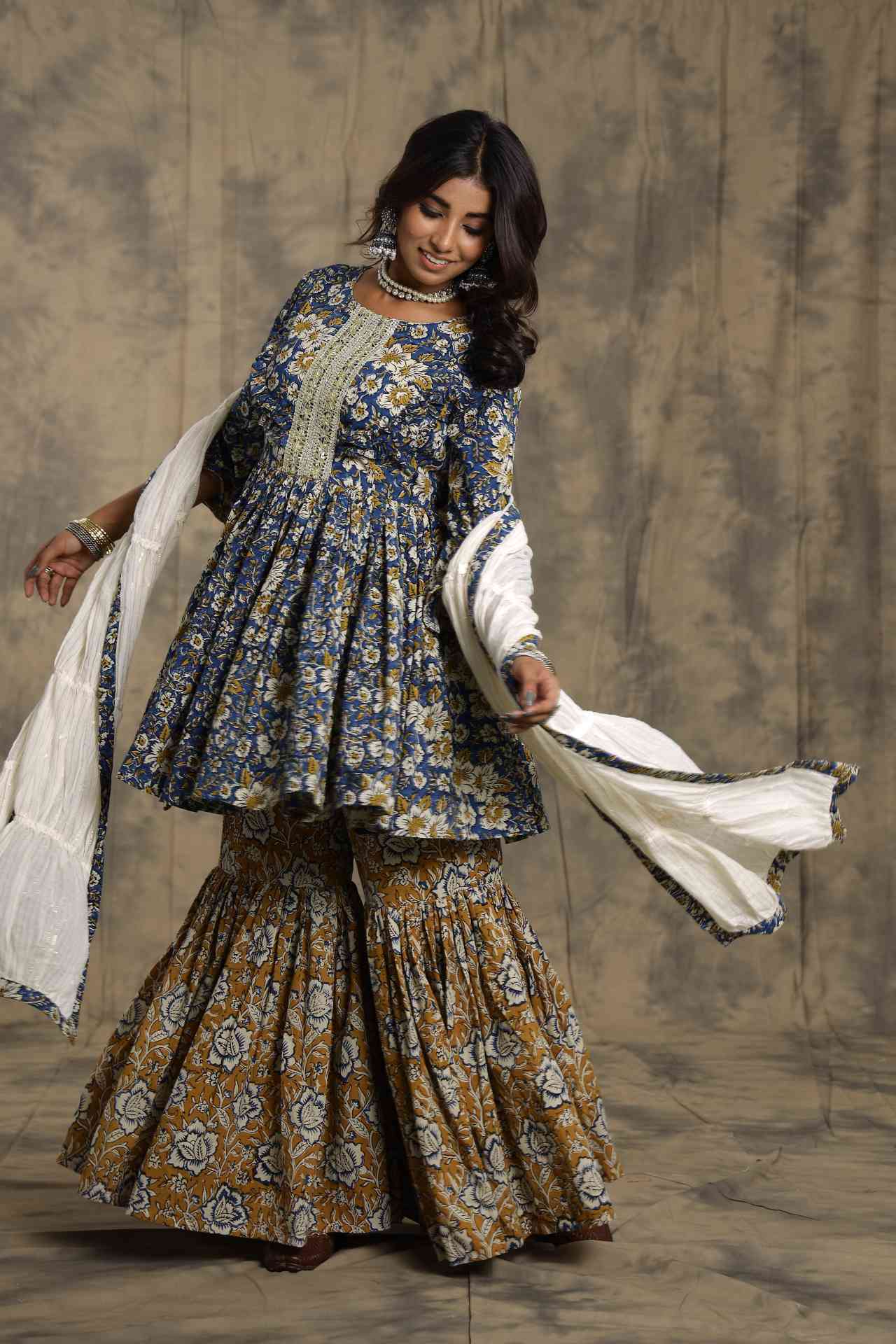 Blue Frill Sharara - Set Of Three