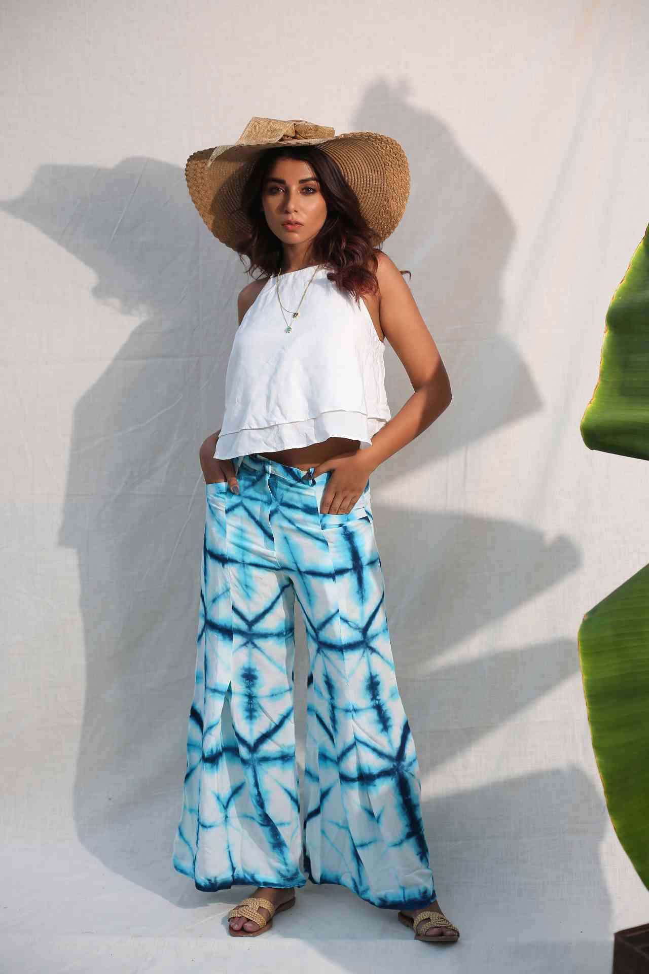 Blue & White Bell Bottom Pants