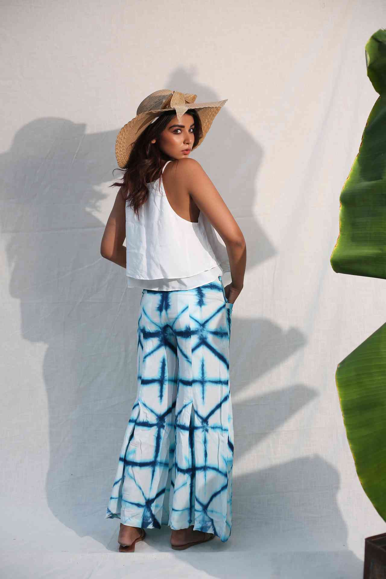 Blue & White Bell Bottom Pants