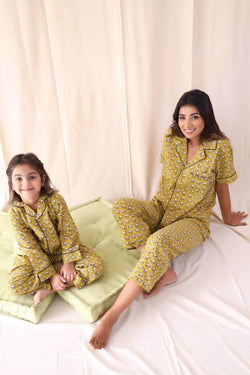 Camel Cotton Blockprint - Mother And Kid Twining Set Of Four