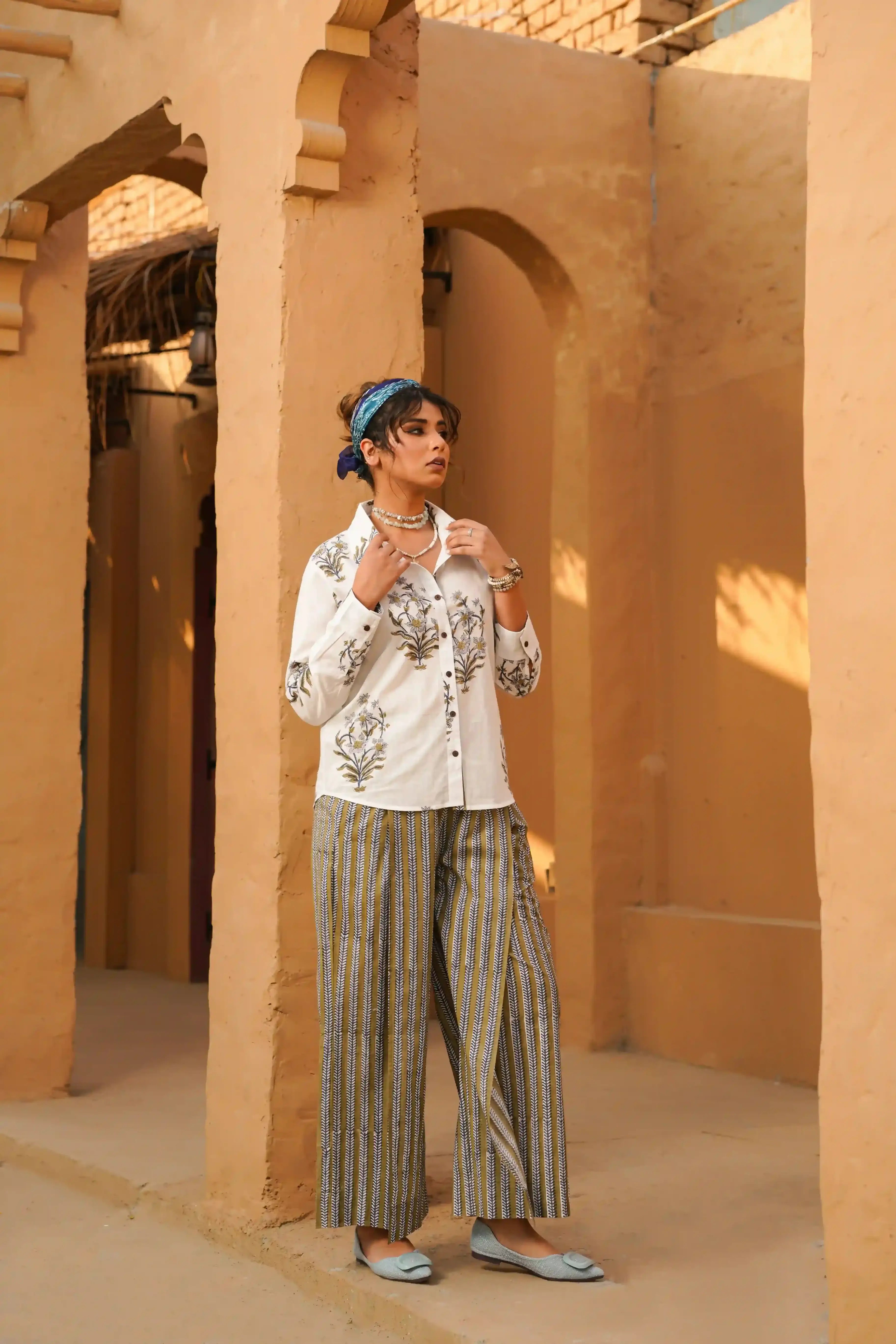 Shams Co-ord Set (Brown and White)