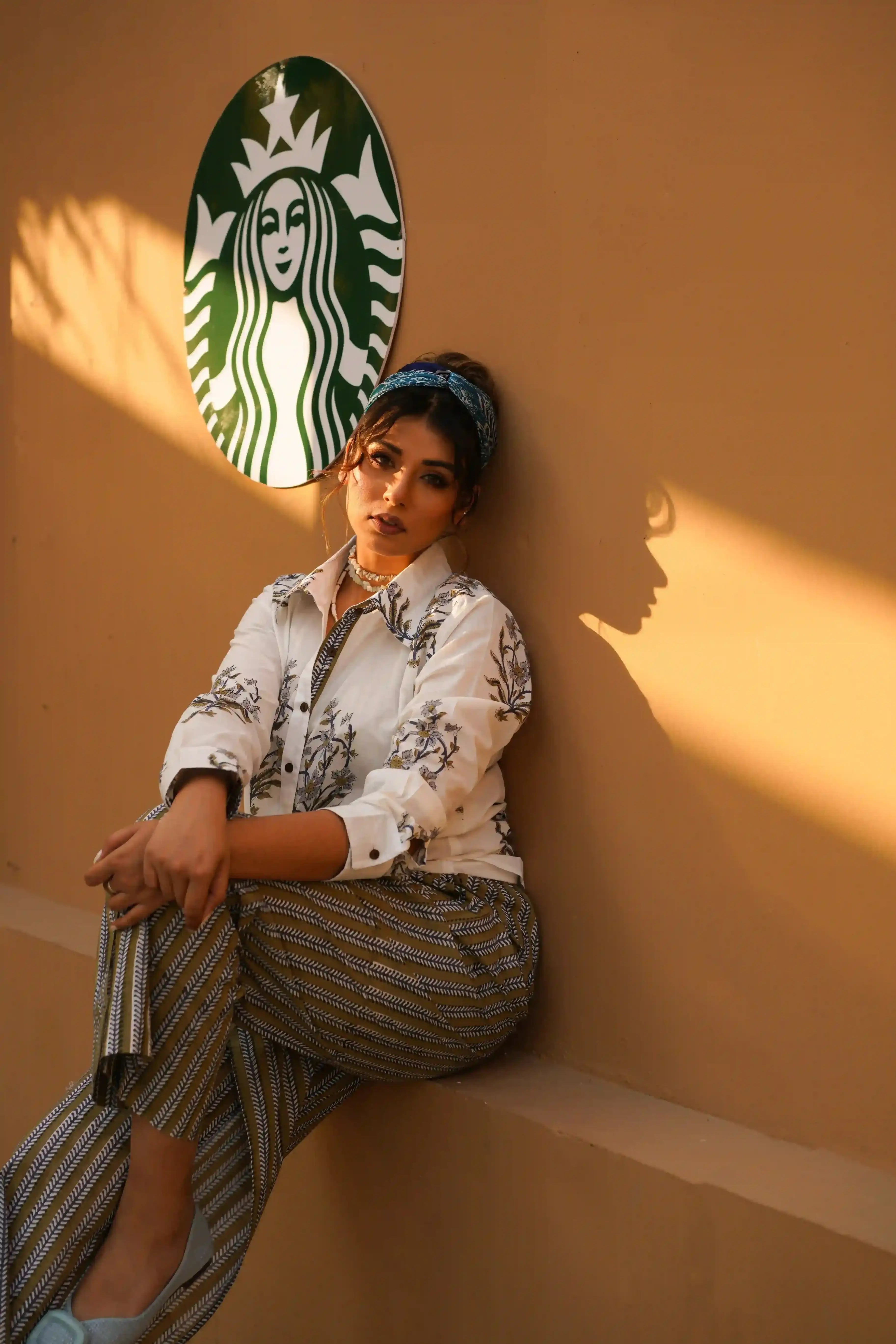 Shams Co-ord Set (Brown and White)