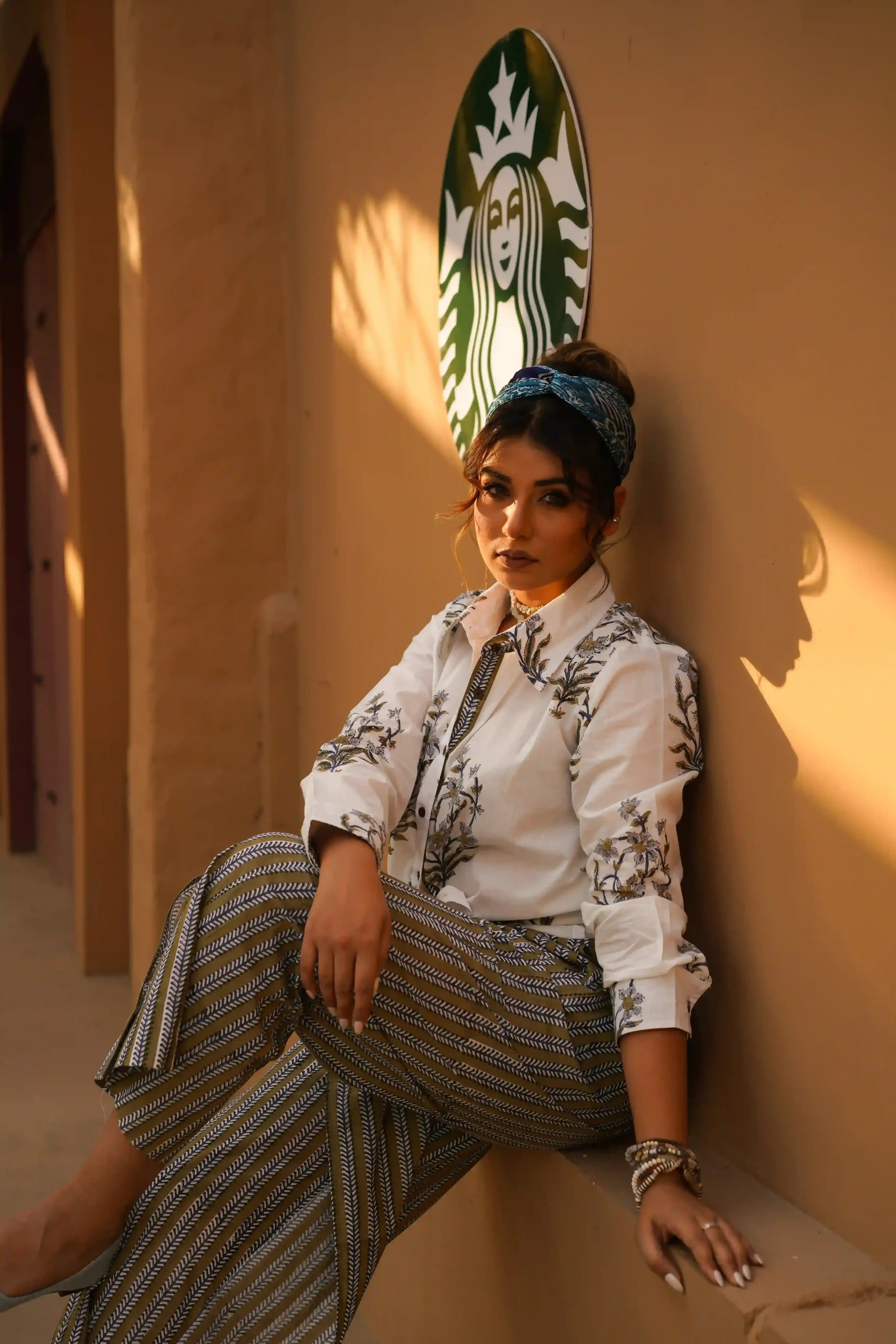 Shams Co-ord Set (Brown and White)