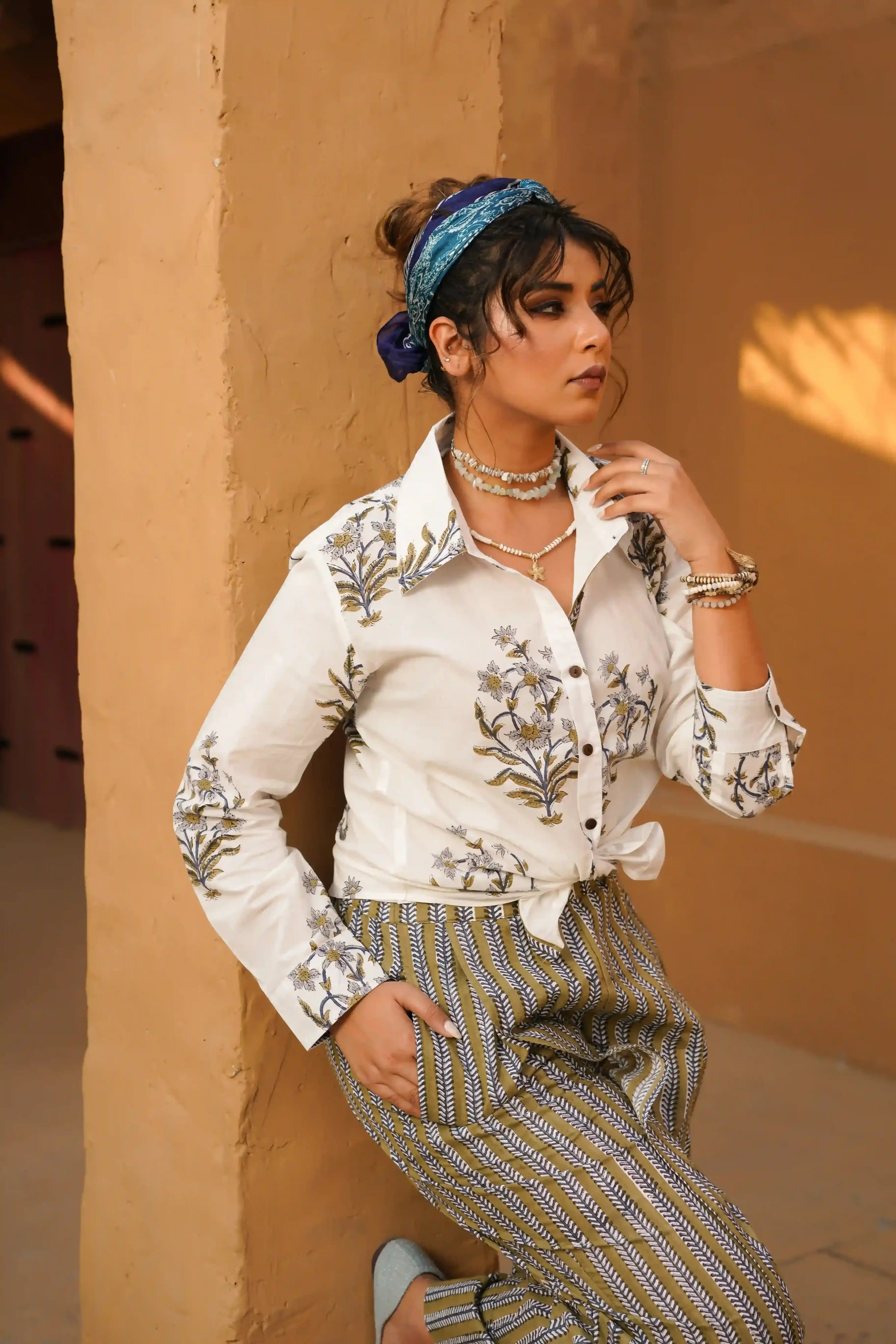 Shams Co-ord Set (Brown and White)