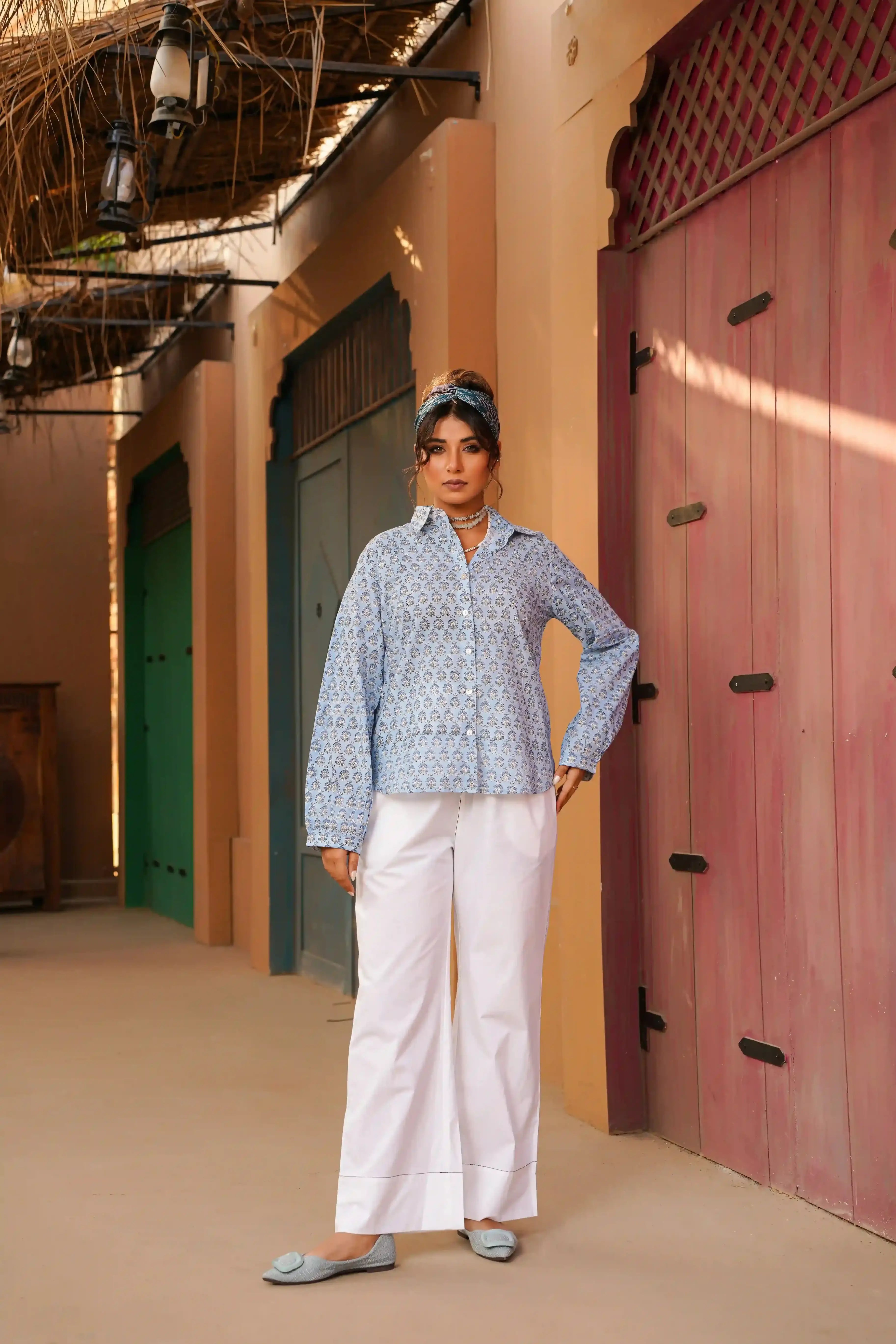 Nayra Co-ord Set (Blue and White)