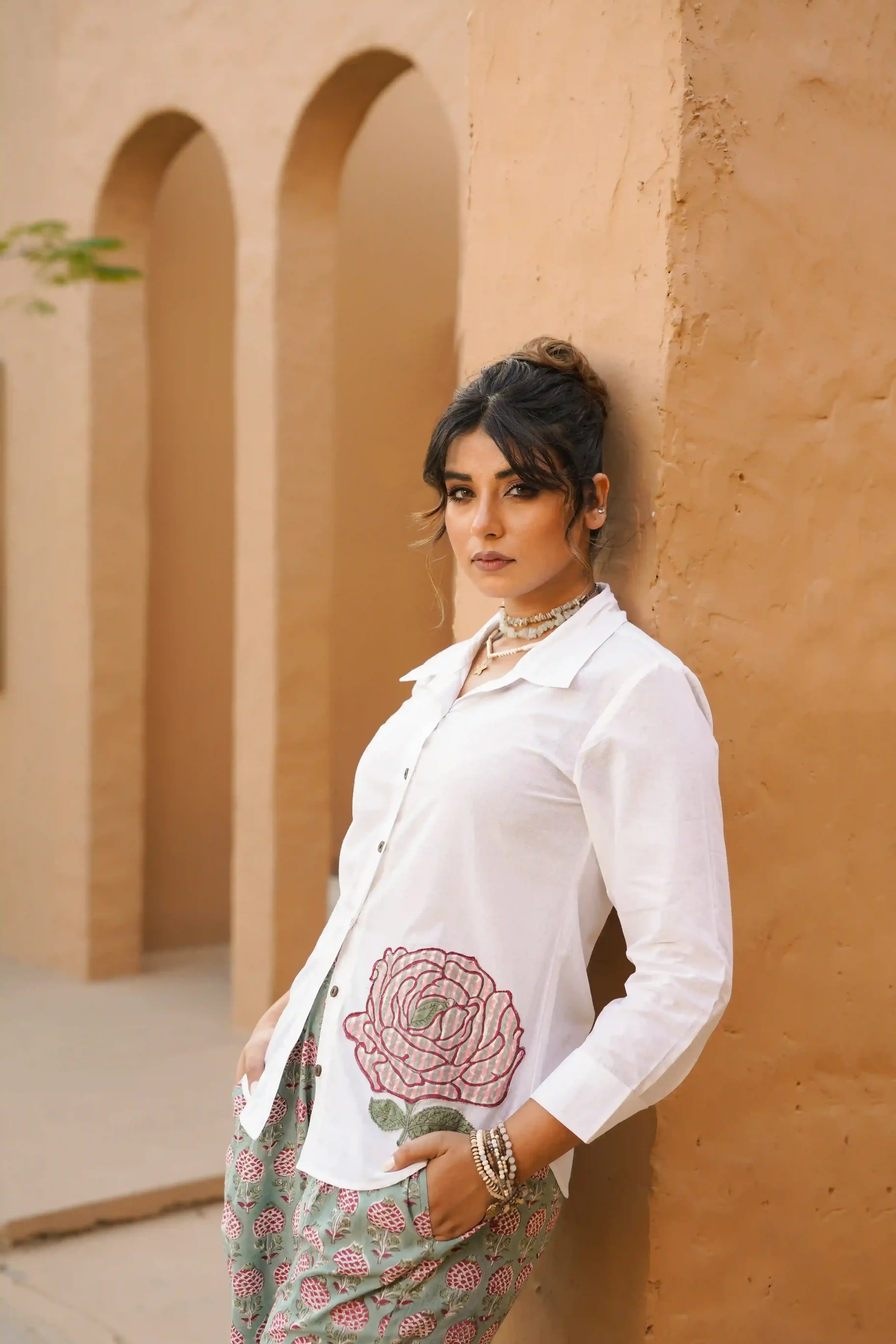 Badr Co-ord Set (White and Green)