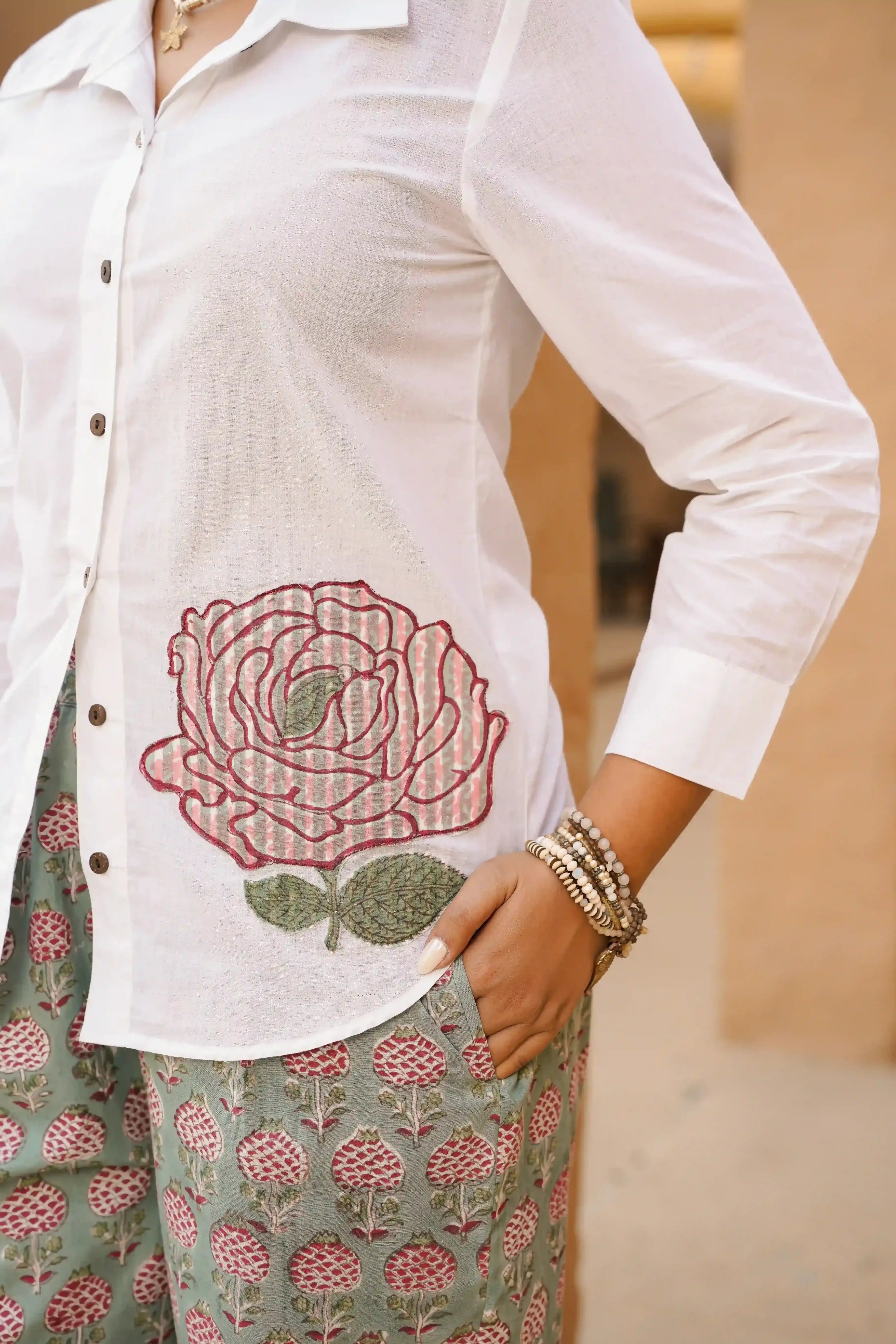 Badr Co-ord Set (White and Green)