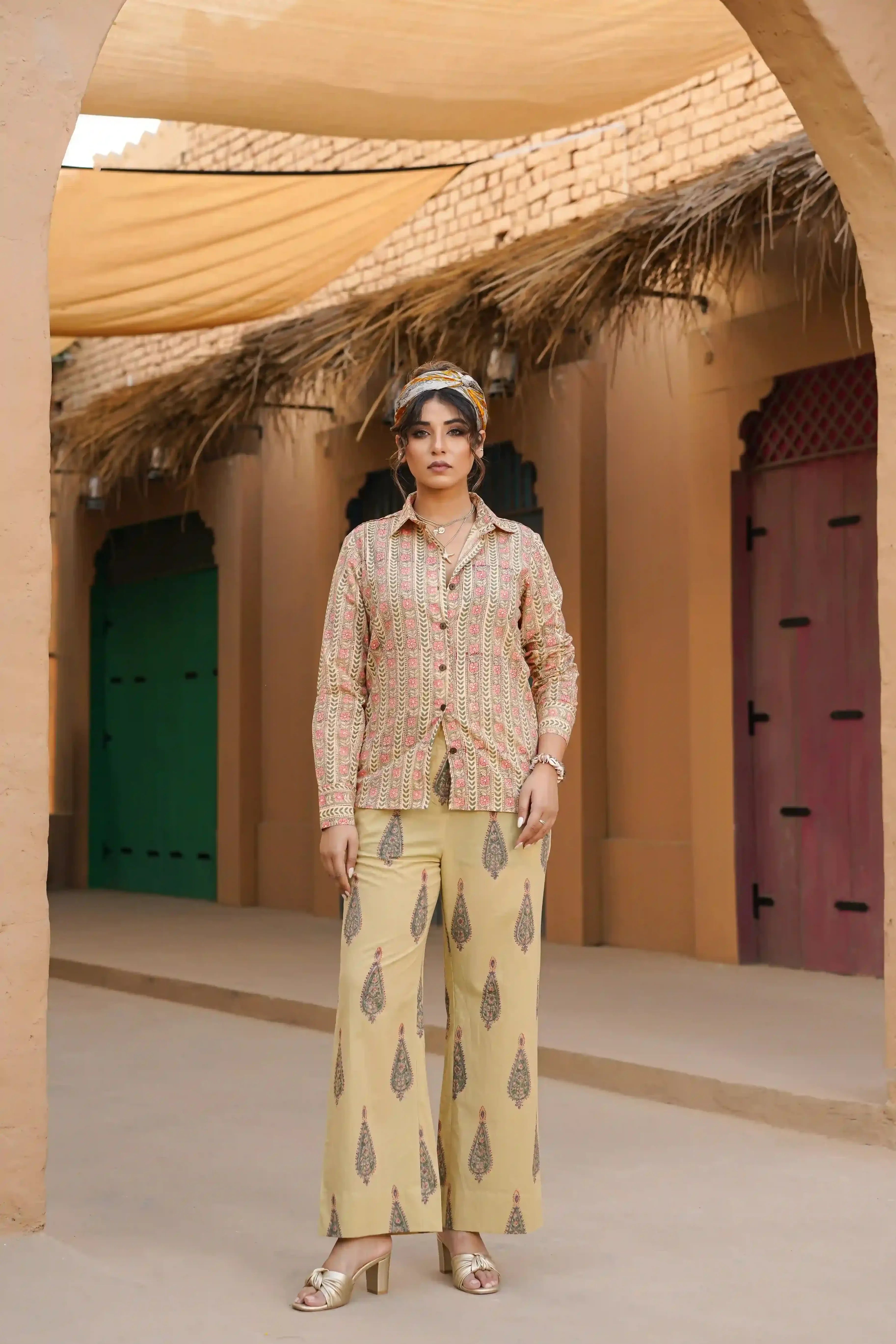 Rimal Co-ord Set (Beige and Pink)