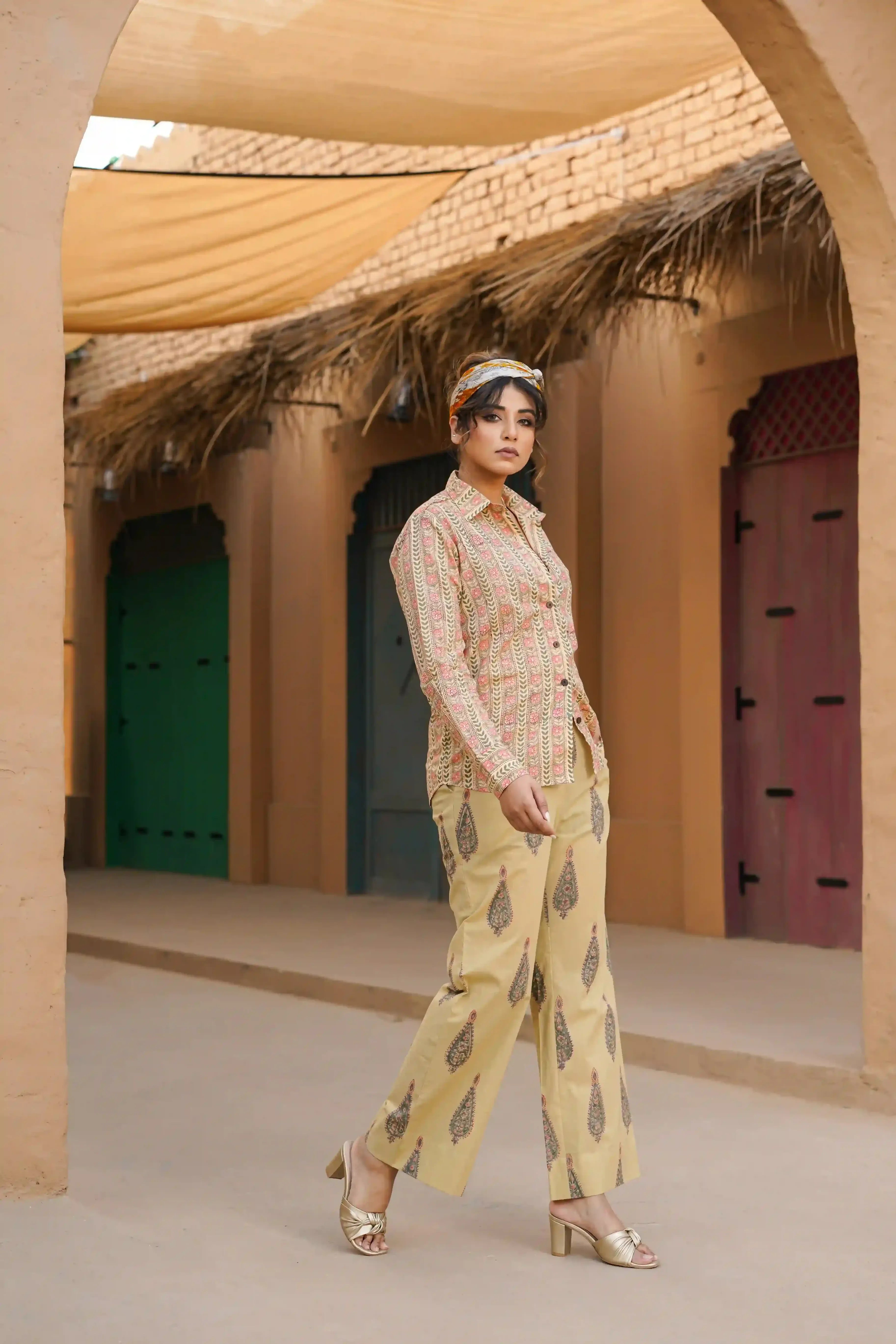 Rimal Co-ord Set (Beige and Pink)