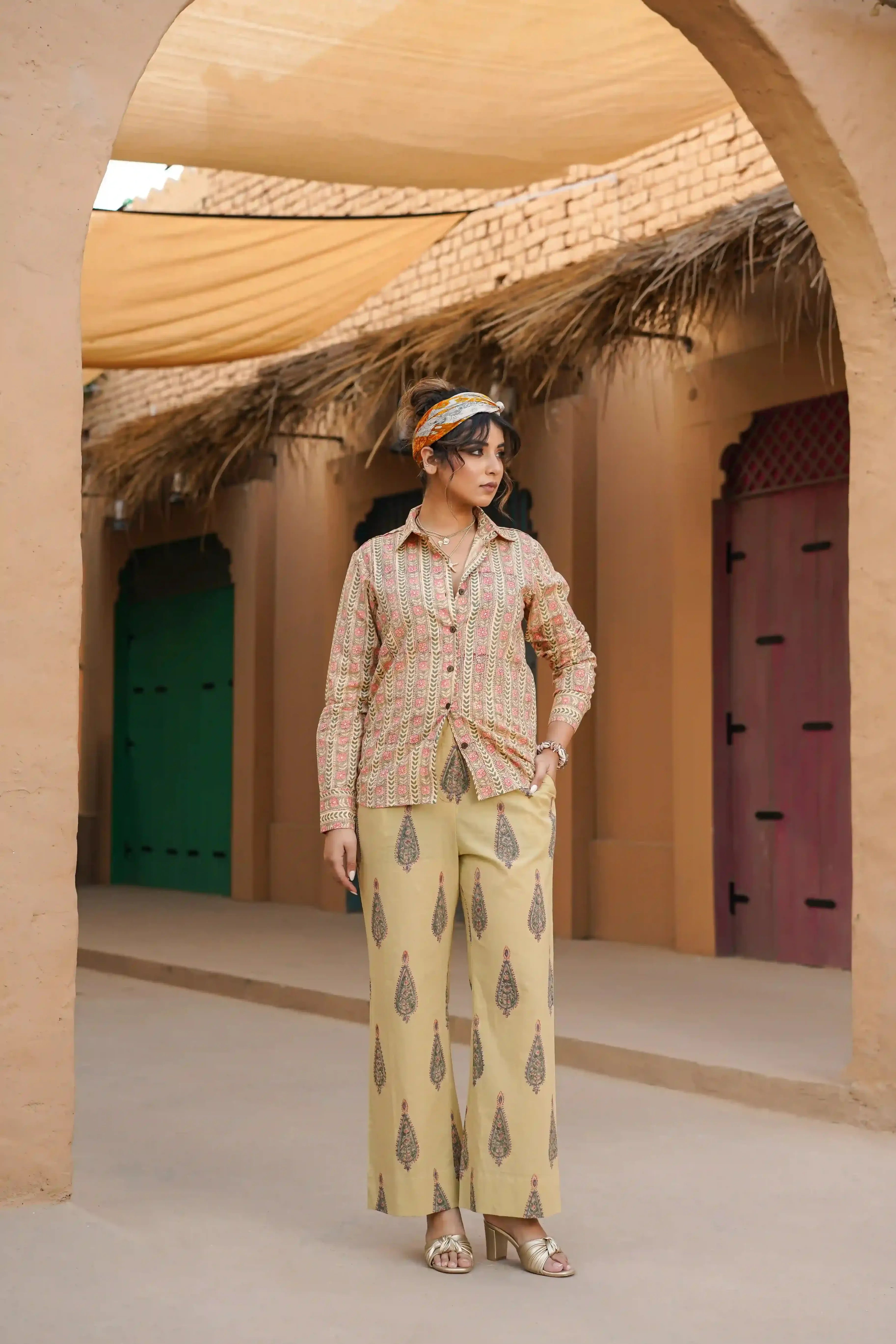 Rimal Co-ord Set (Beige and Pink)