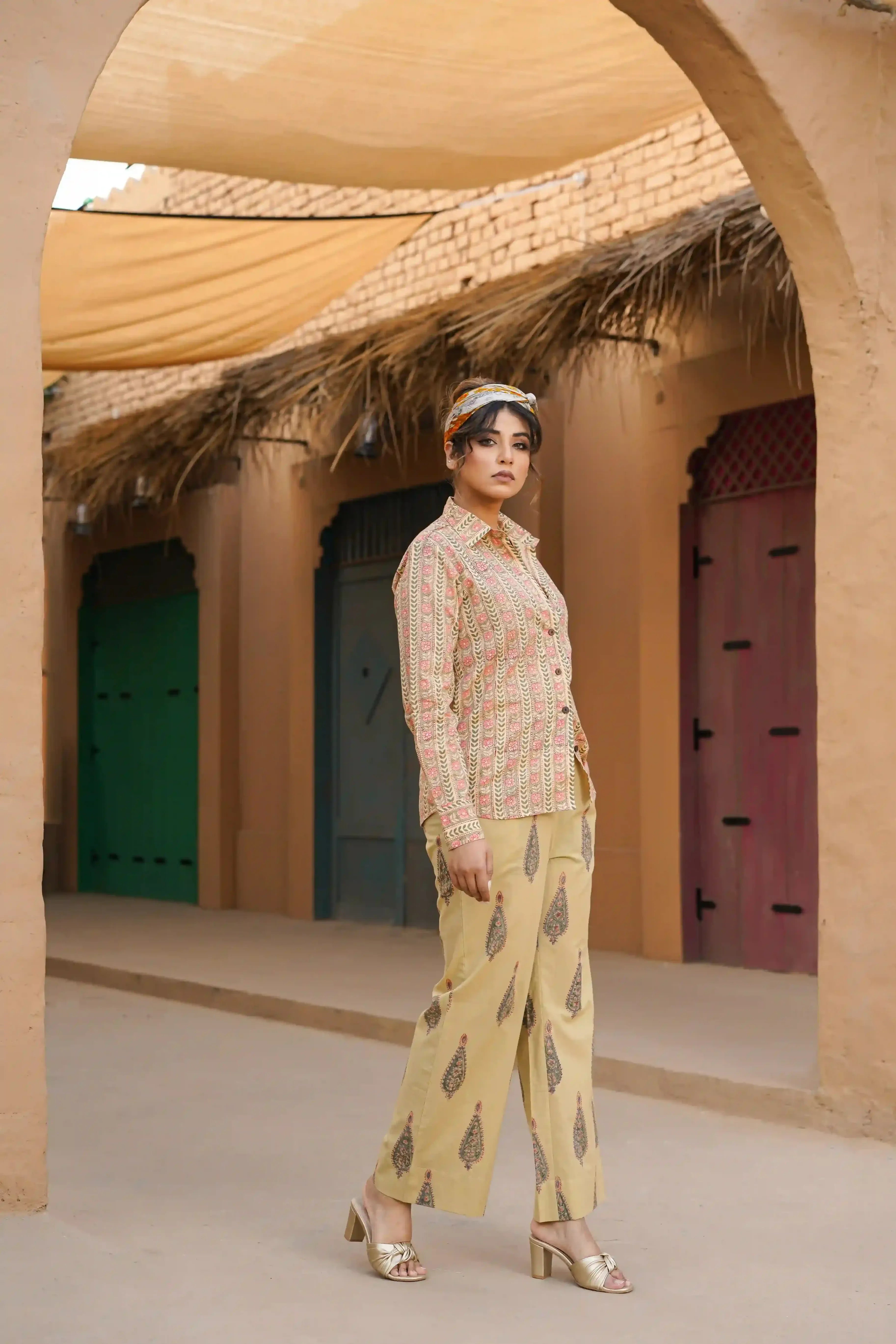 Rimal Co-ord Set (Beige and Pink)
