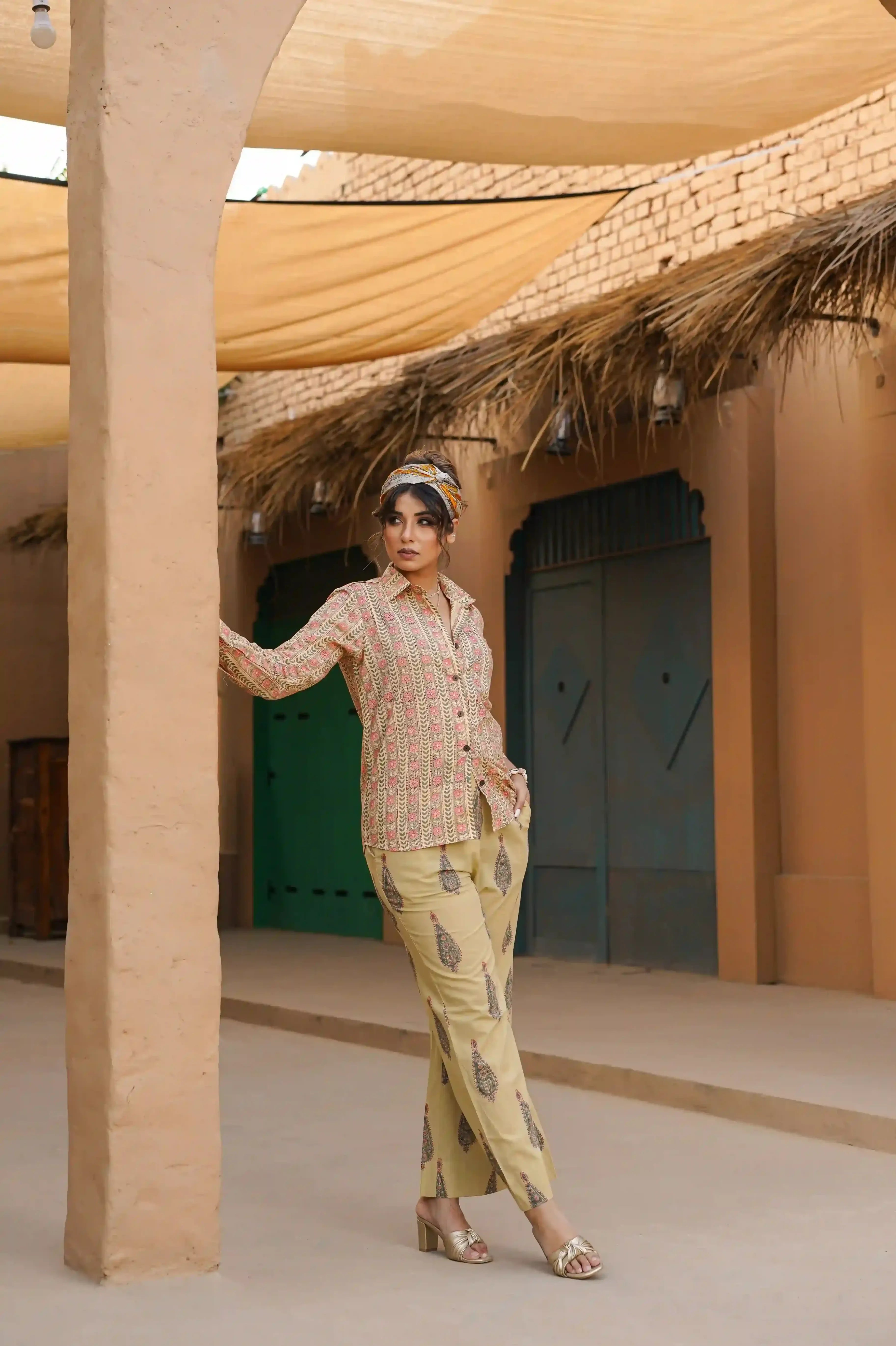 Rimal Co-ord Set (Beige and Pink)