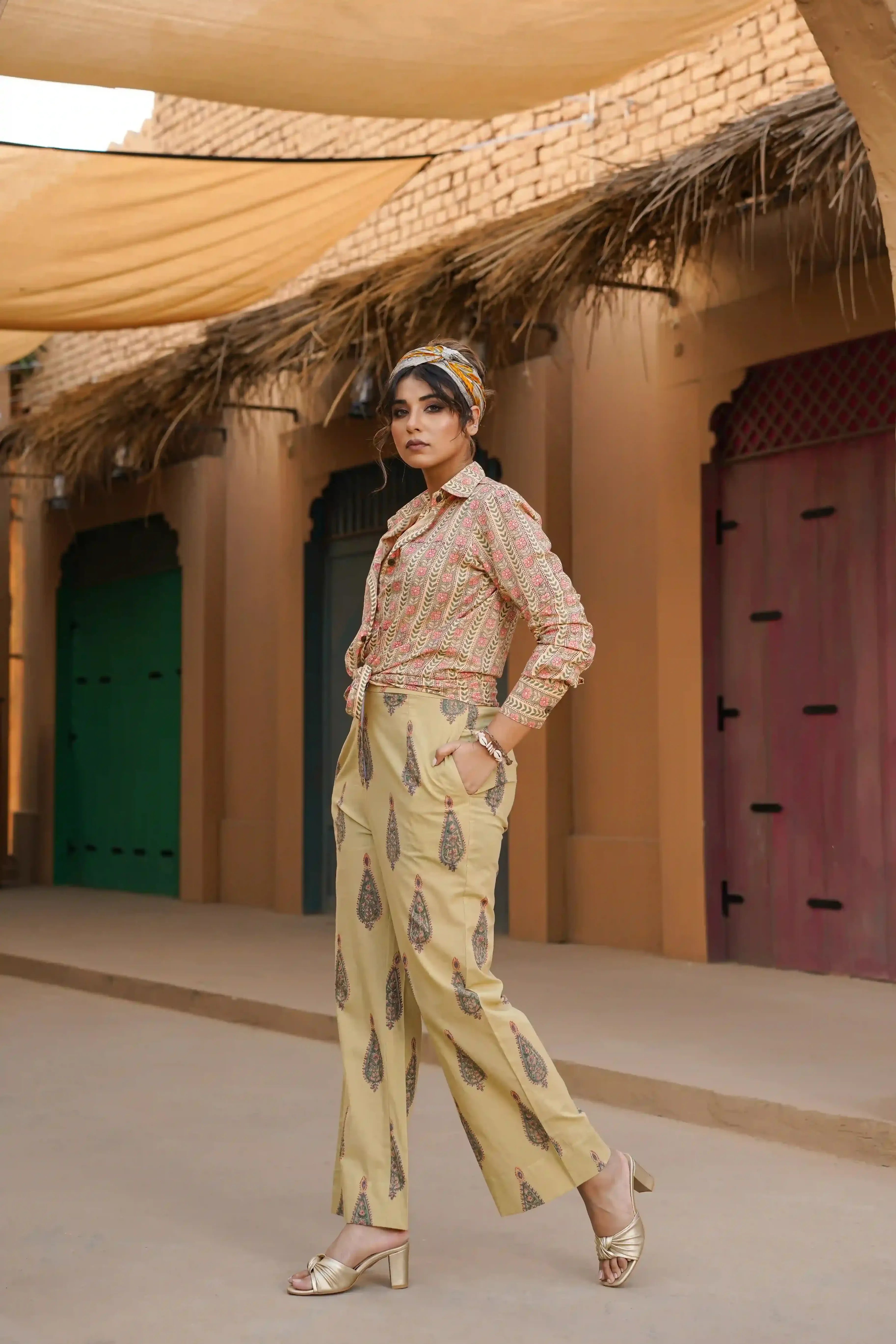 Rimal Co-ord Set (Beige and Pink)