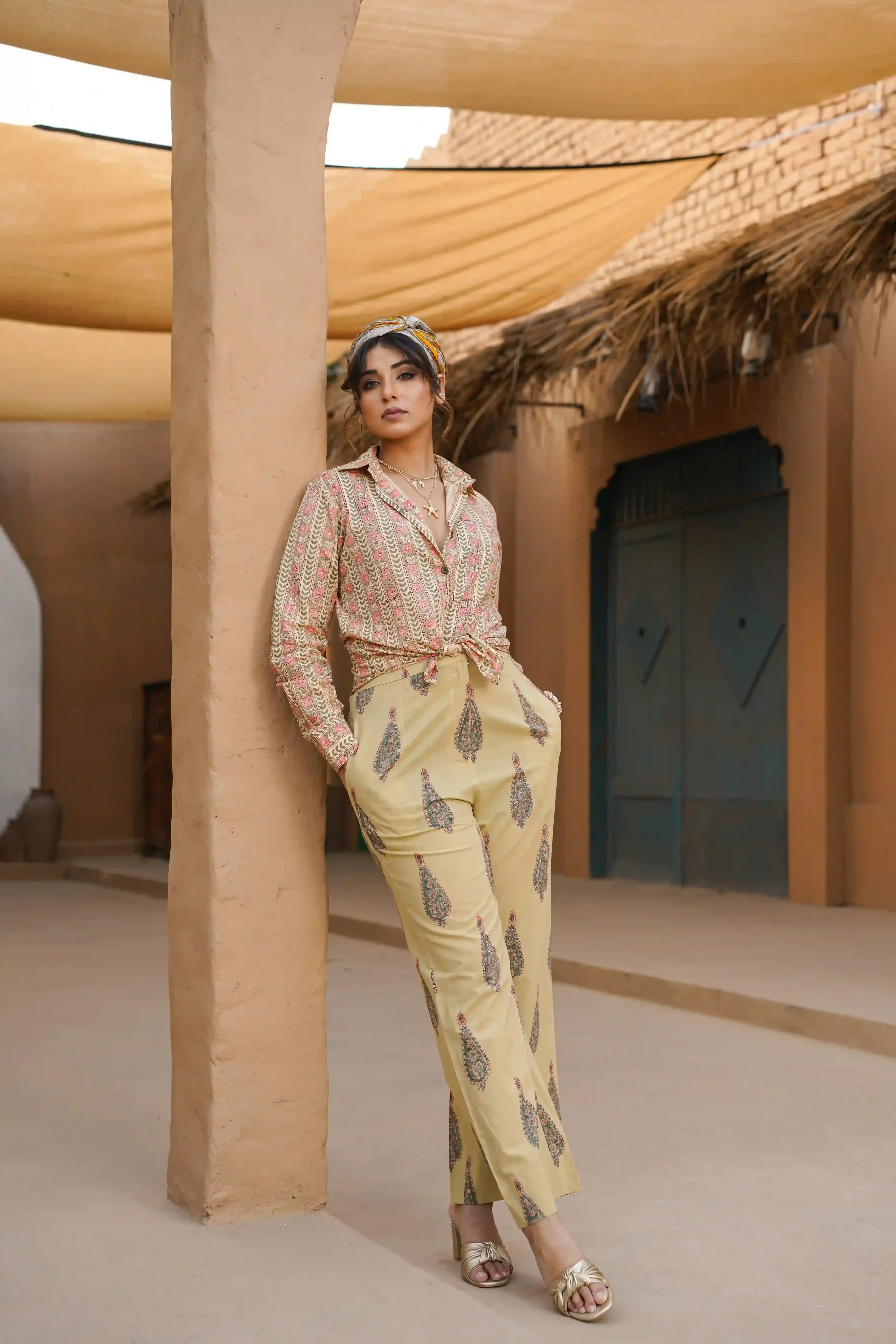 Rimal Co-ord Set (Beige and Pink)