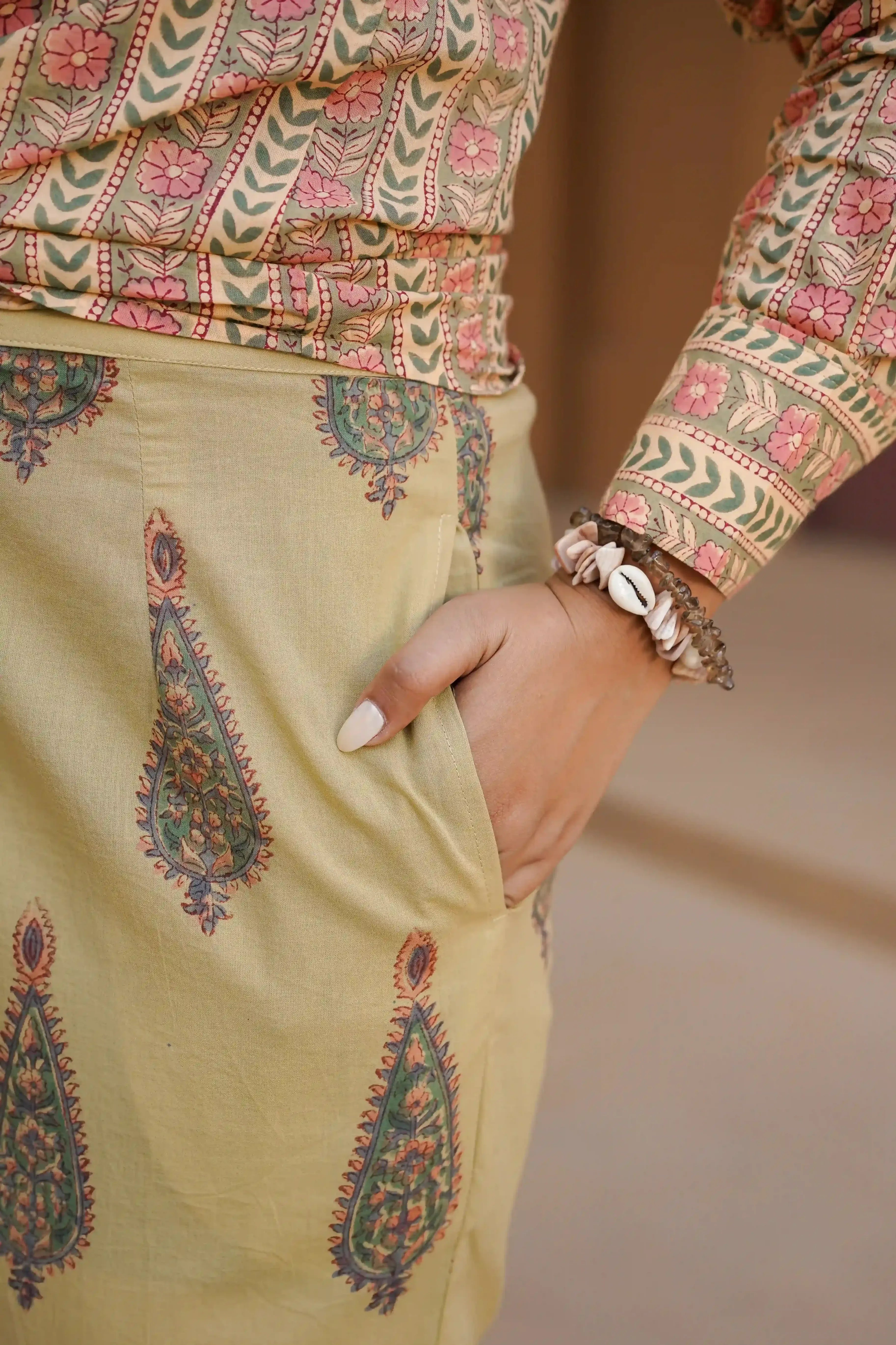 Rimal Co-ord Set (Beige and Pink)