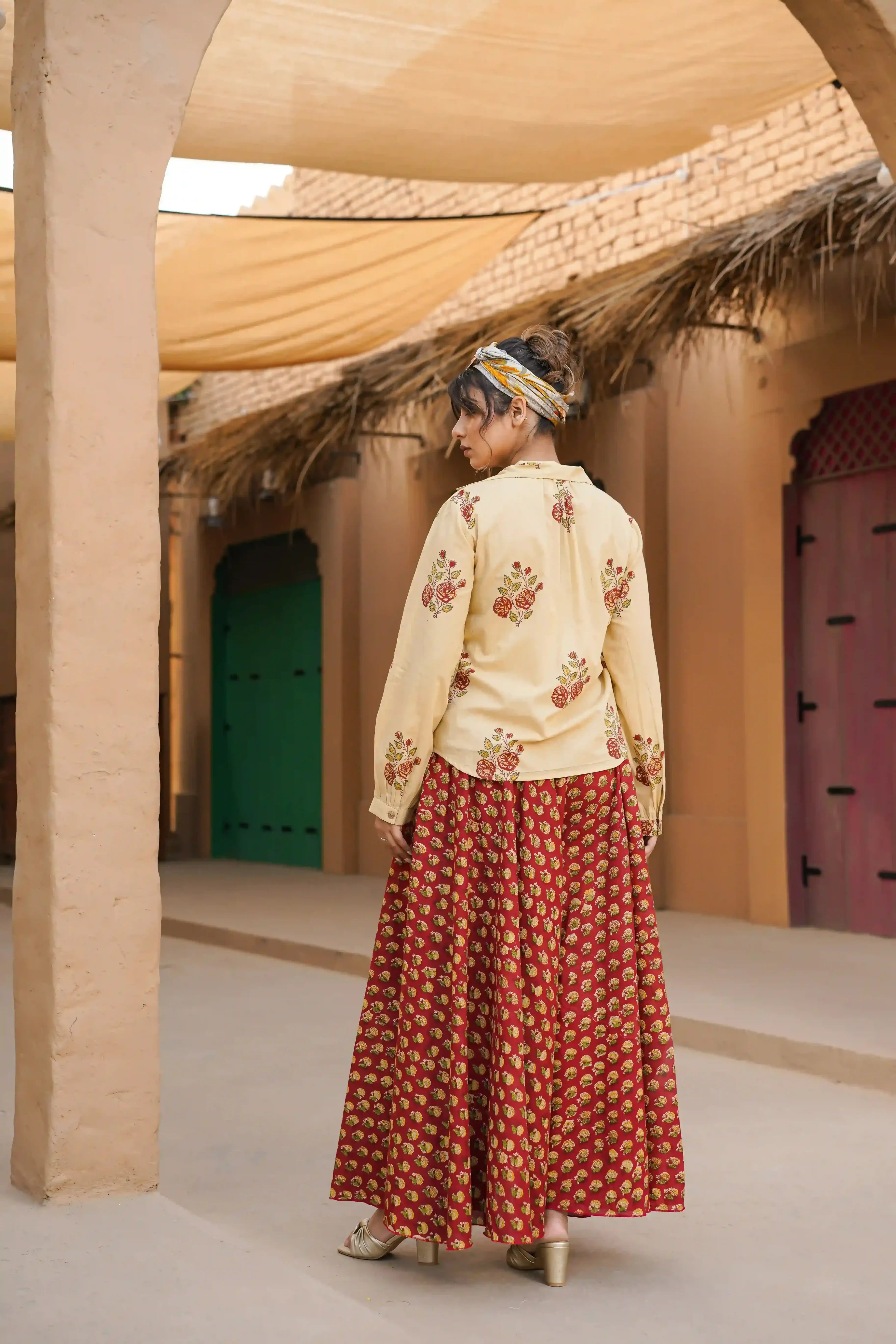 Noor Co-ord Set (Beige and Red)