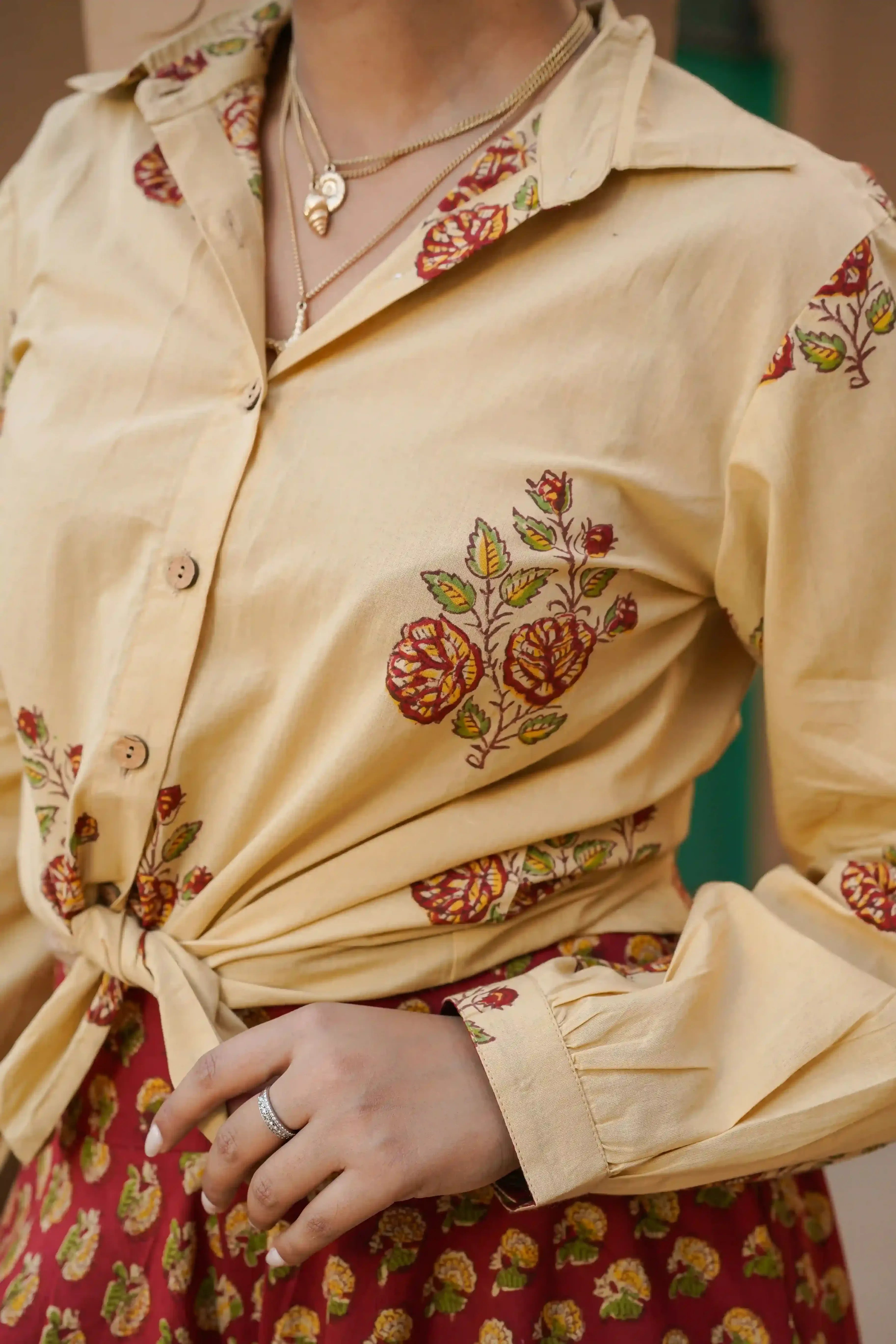 Noor Co-ord Set (Beige and Red)