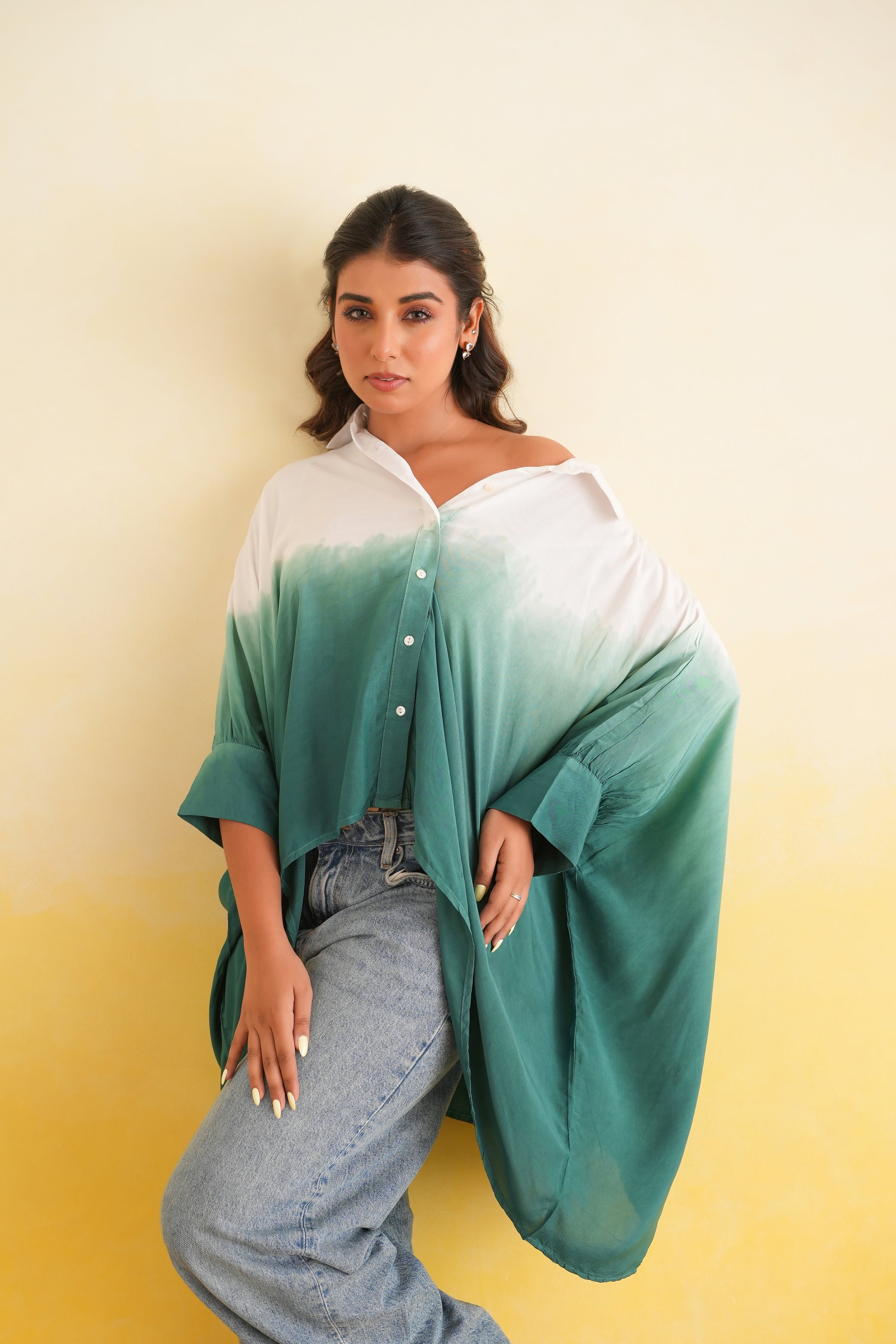 Ombre Shirt (White and Green)