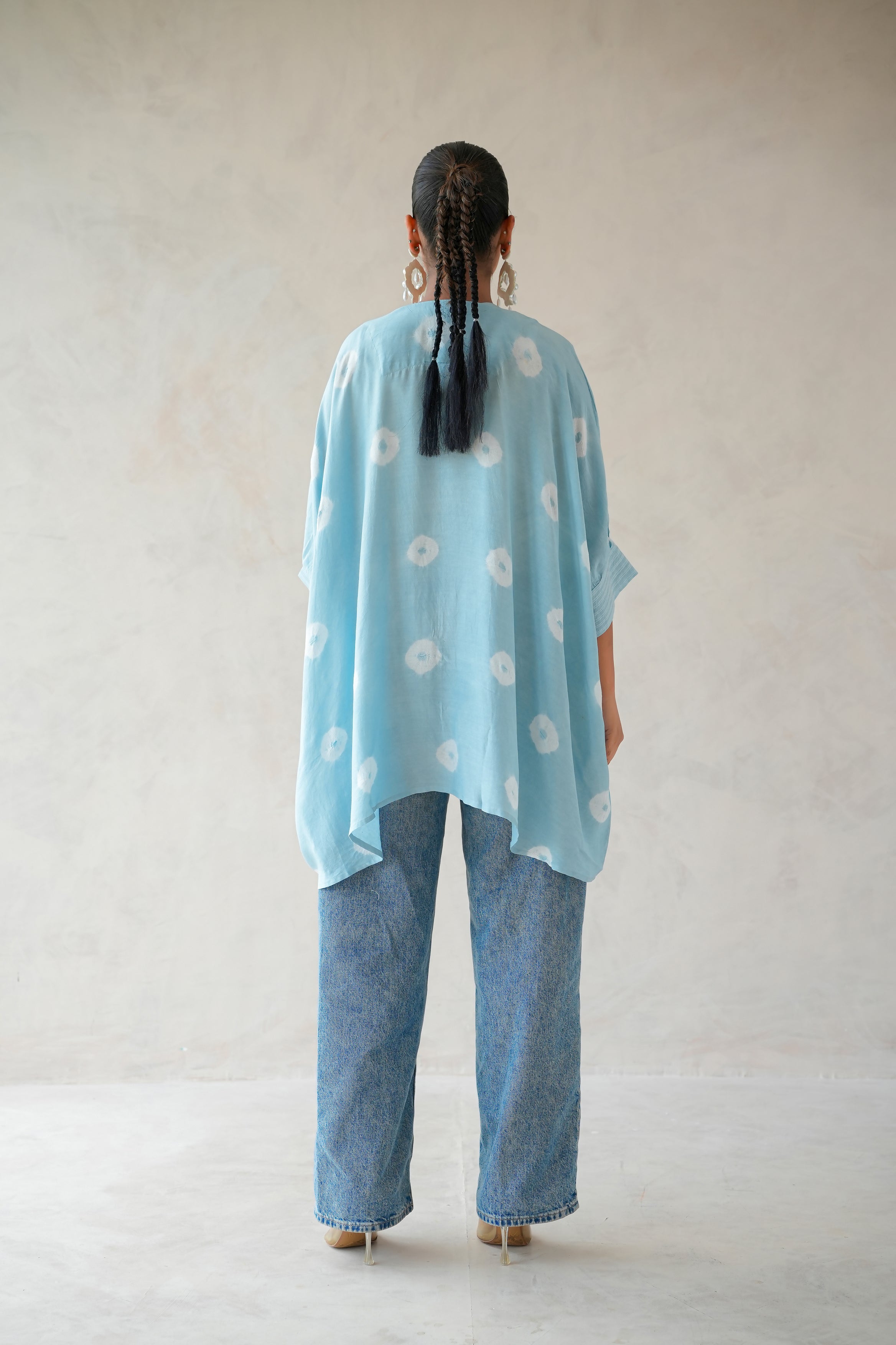 Bandhani Kaftan Shirt (Ice Blue)