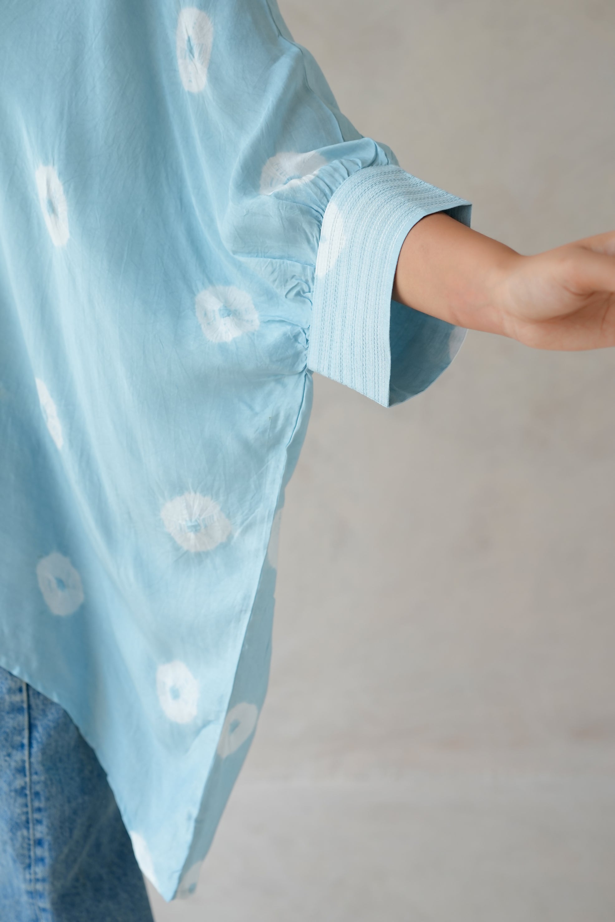 Bandhani Kaftan Shirt (Ice Blue)