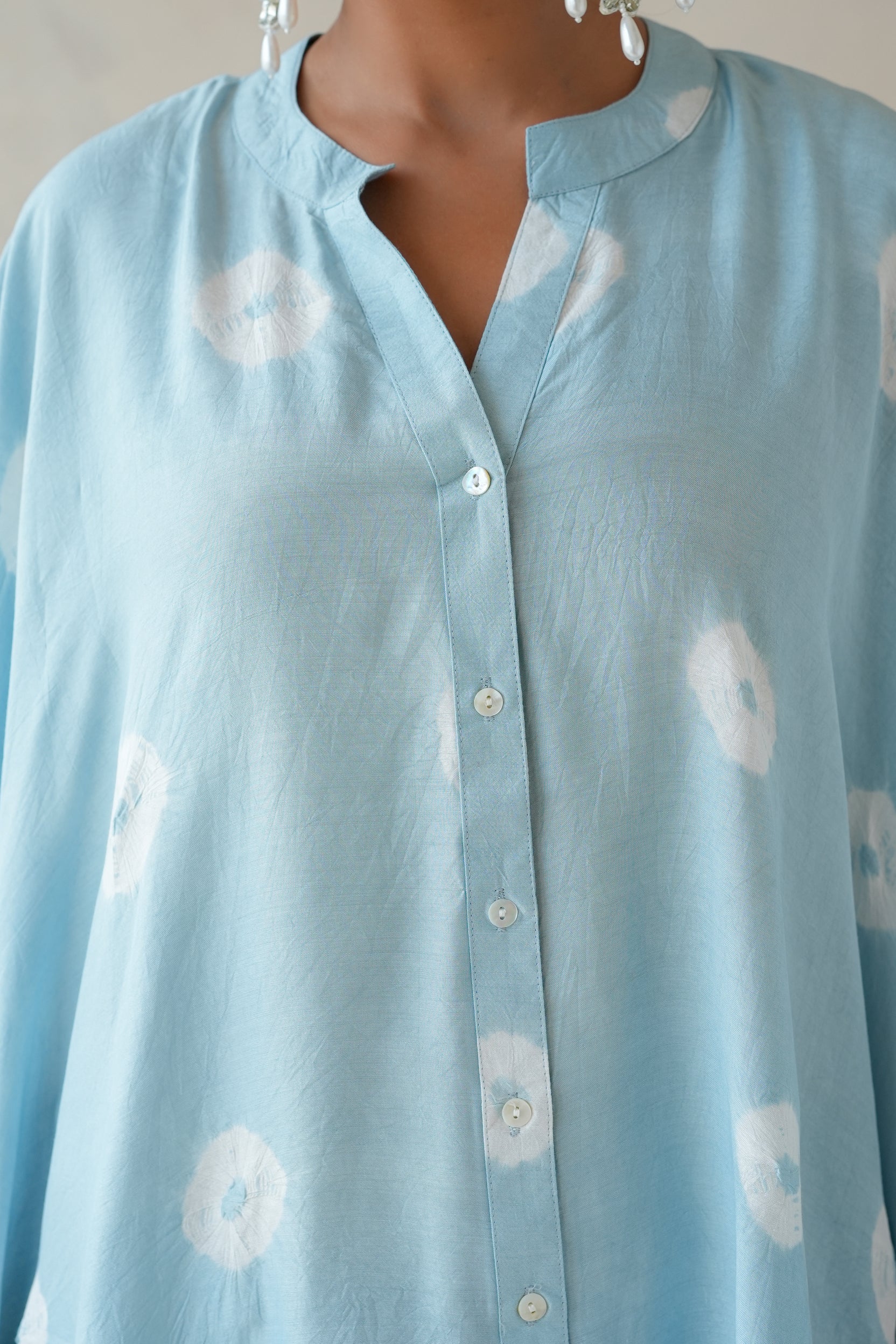 Bandhani Kaftan Shirt (Ice Blue)