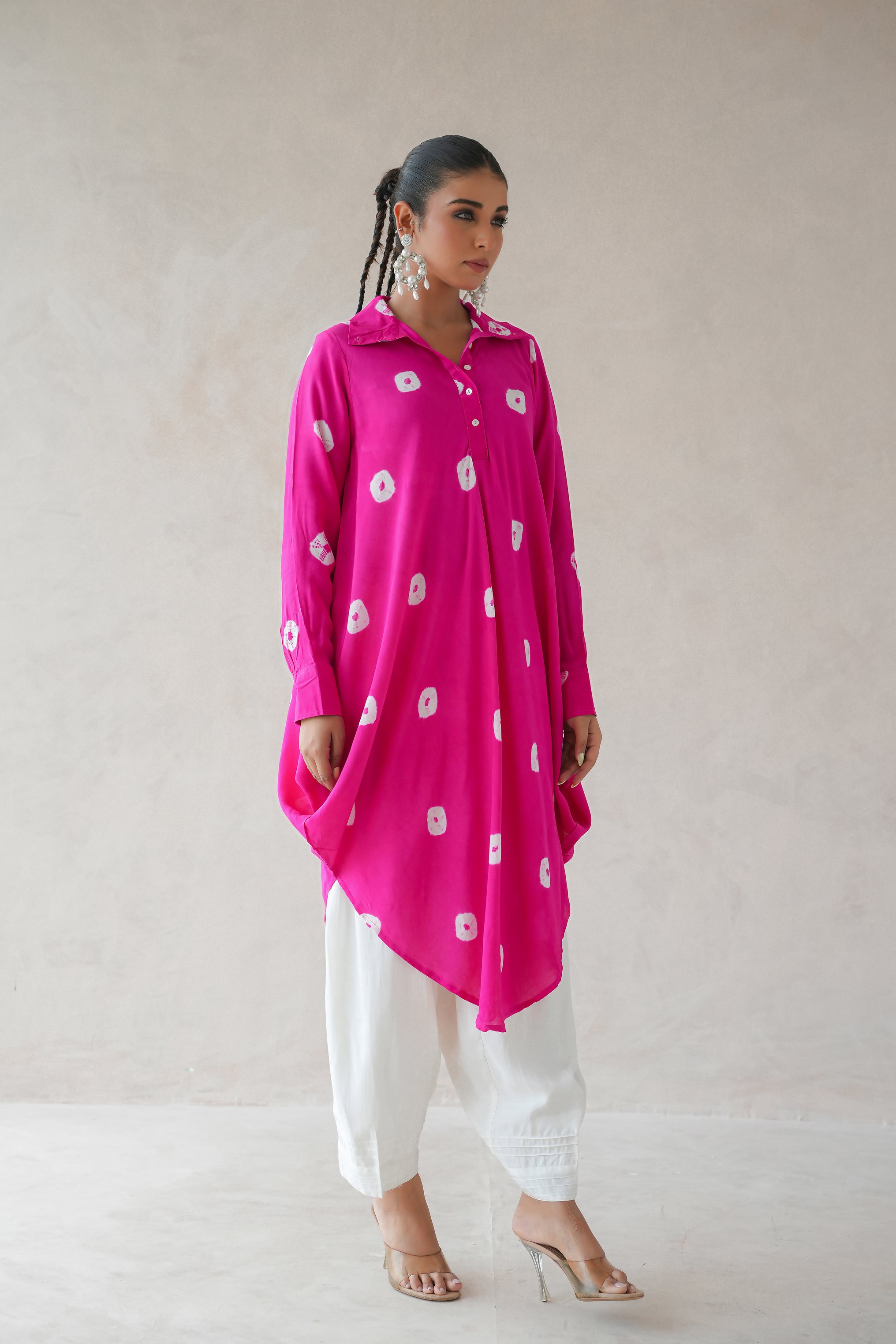 Bandhani Kurta with Salwar - Set of two (Hot Pink)