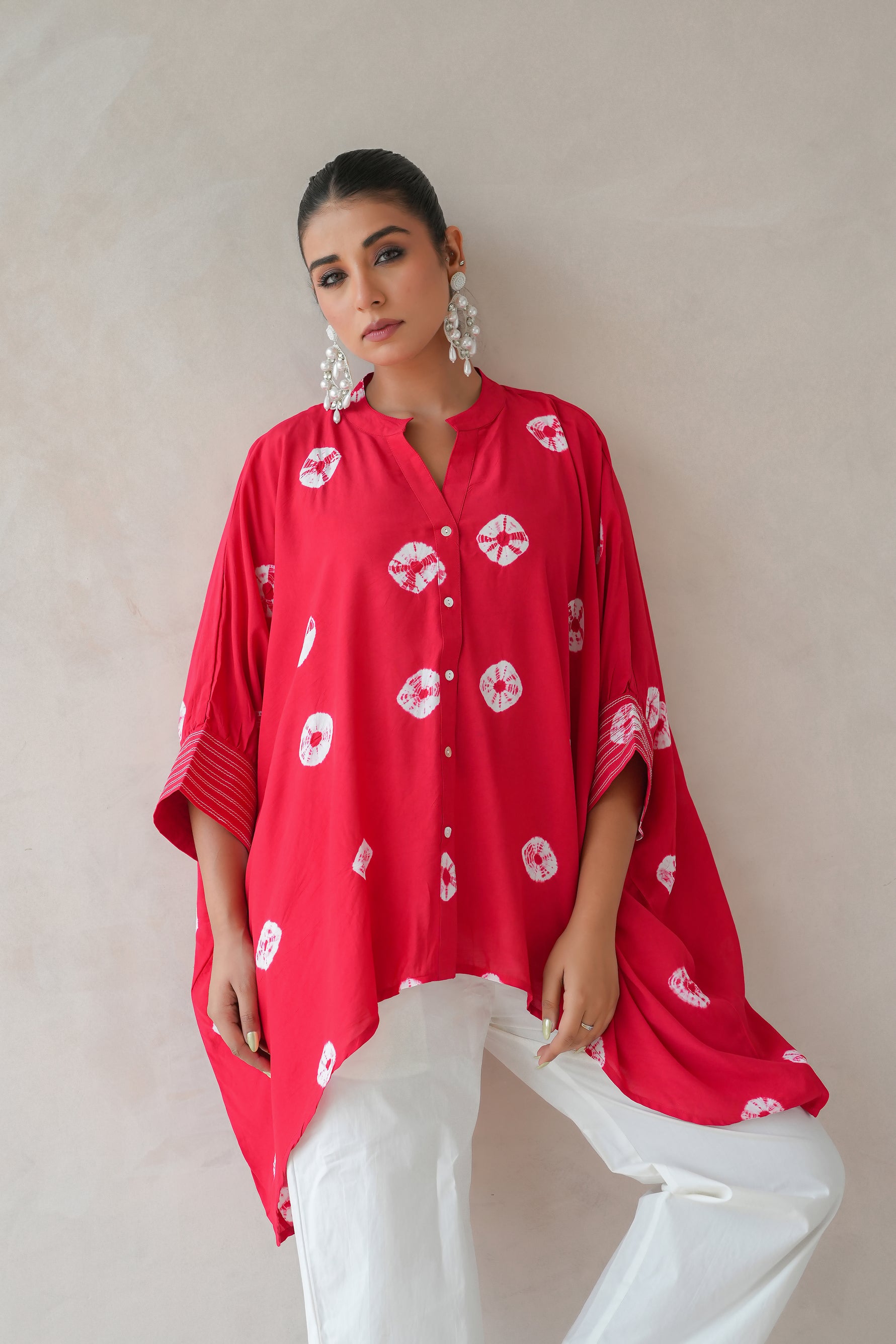 Bandhani Kaftan Shirt (Red)