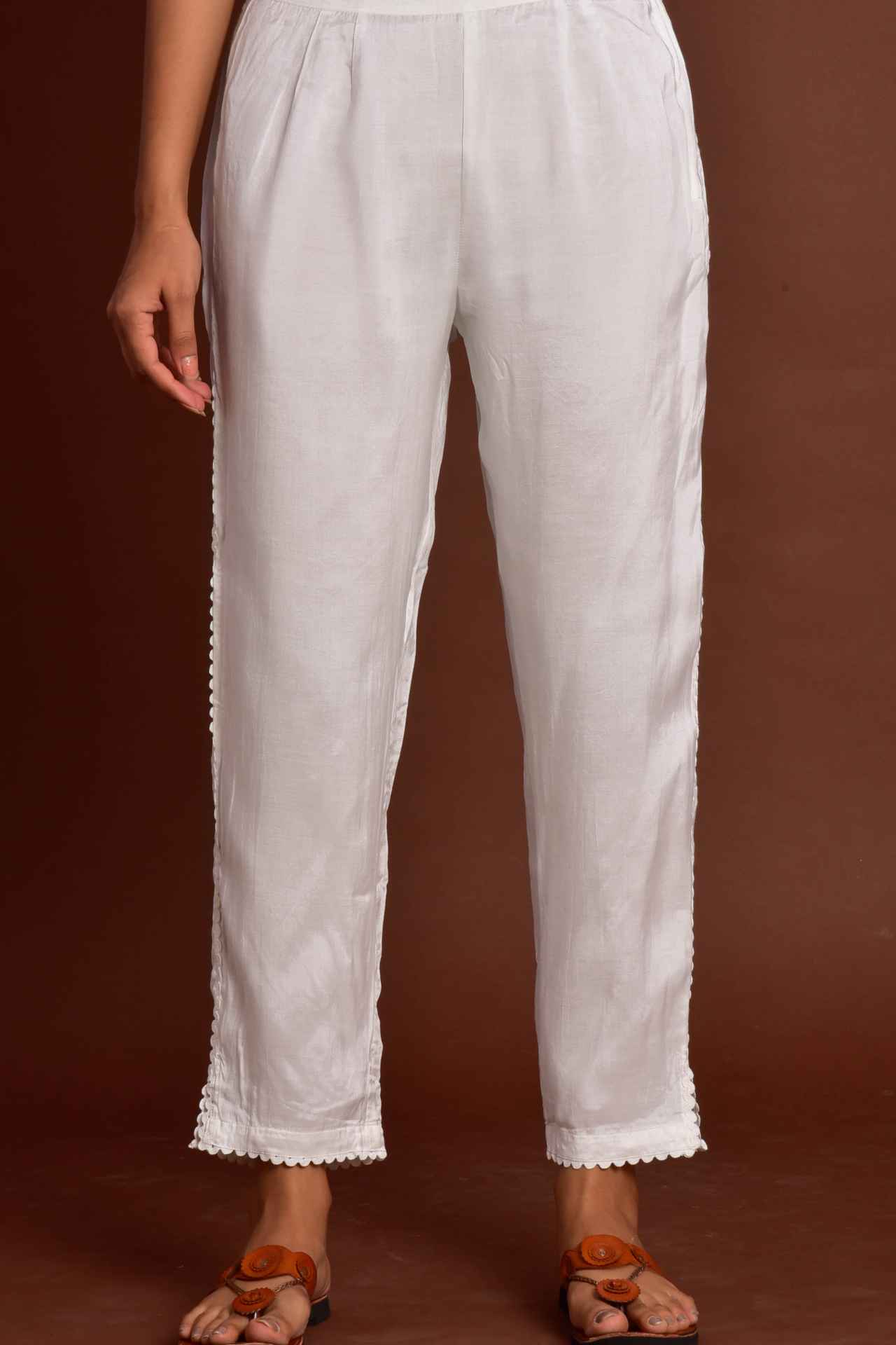 White Muslin Straight Pants