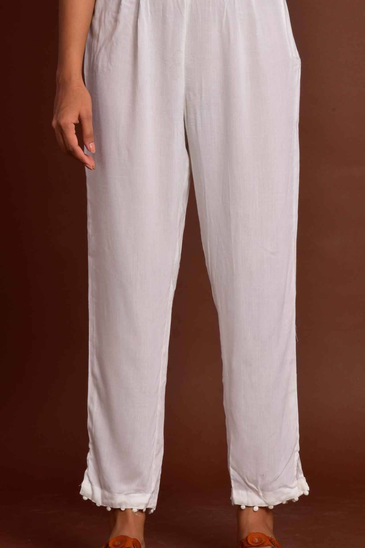 White Rayon Straight Pants