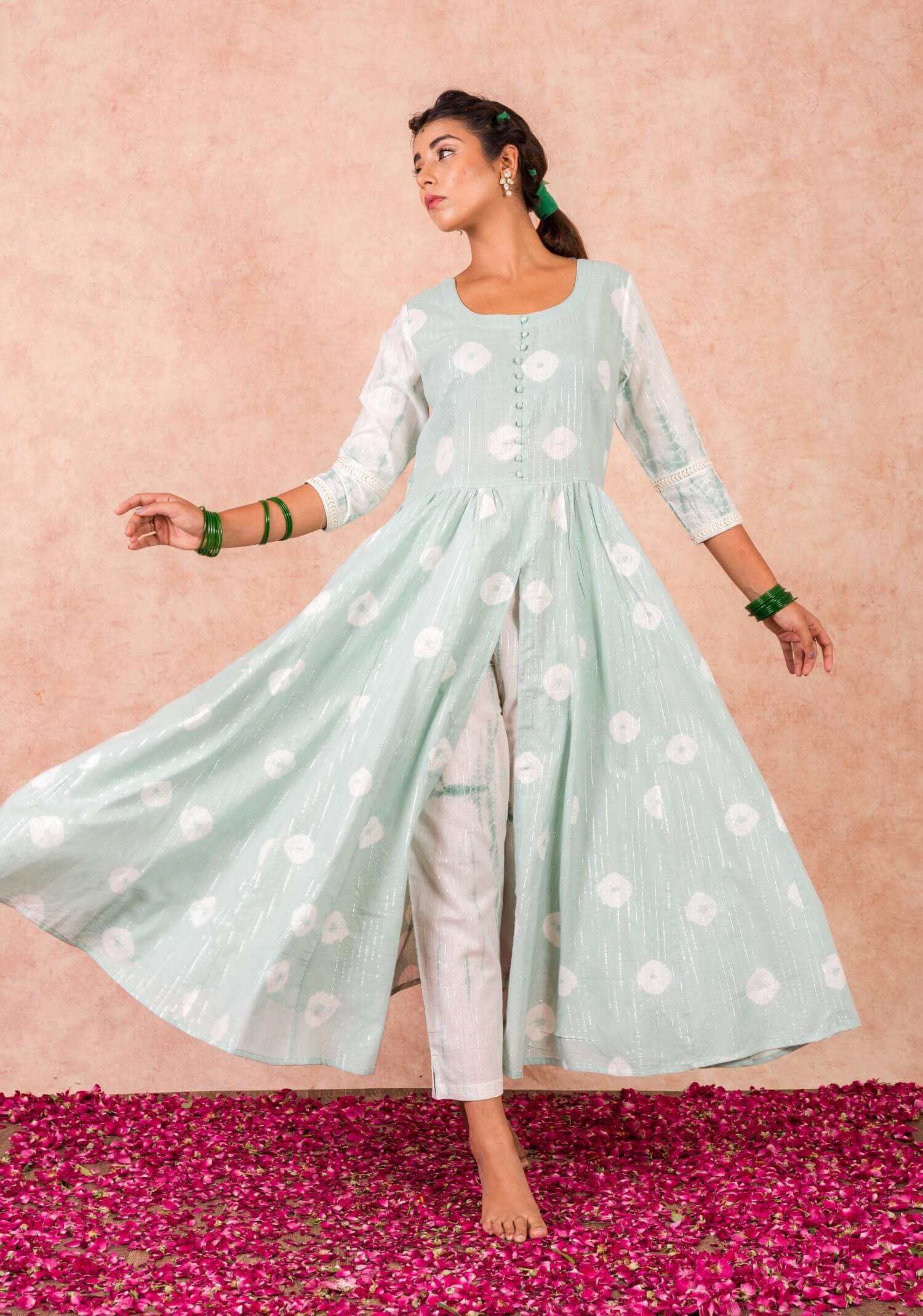 Flaired kurta with straight pants - Set of Two