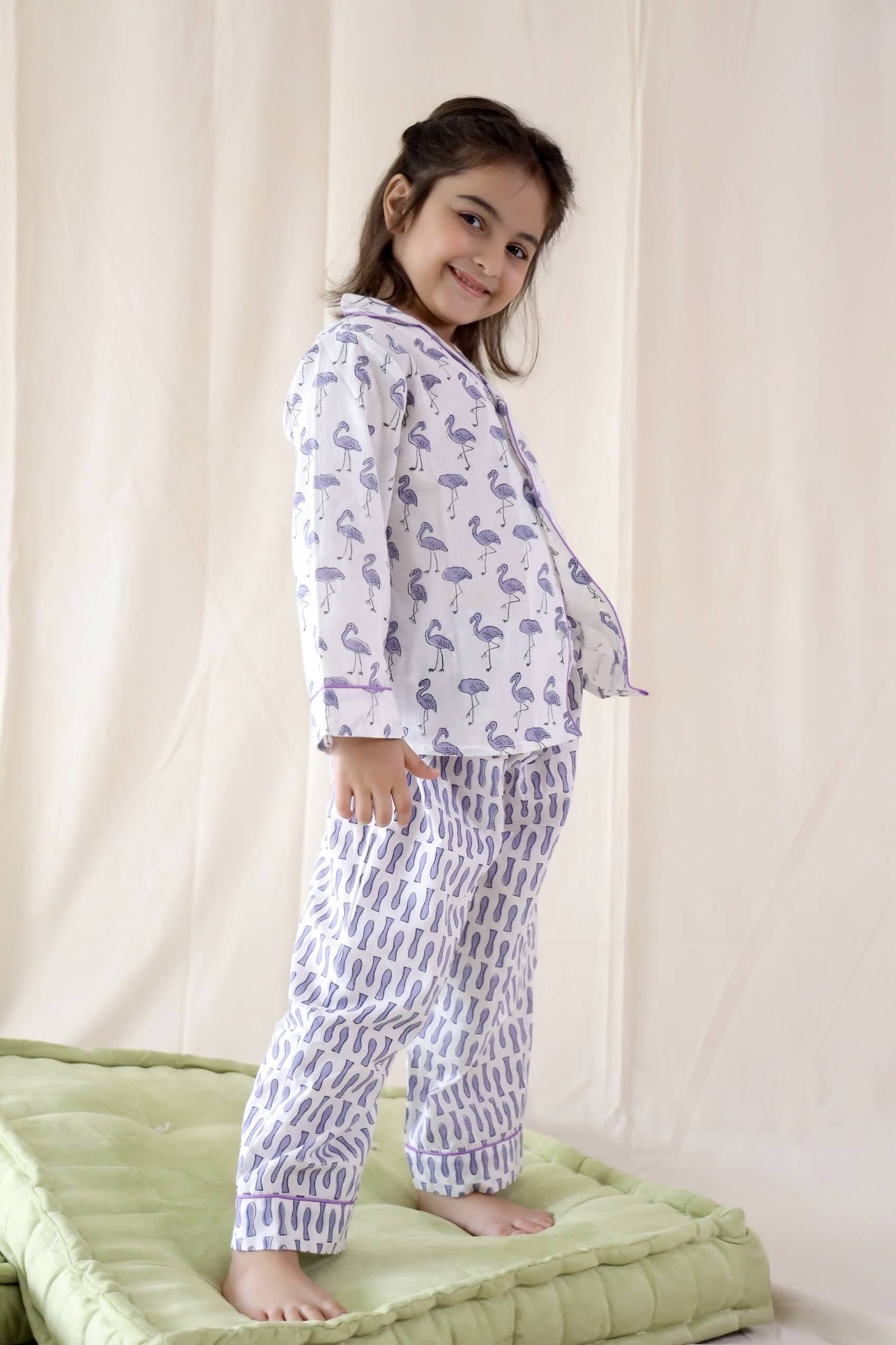 Flamingo Print Unisex Nightsuit For Kids - Set Of Two