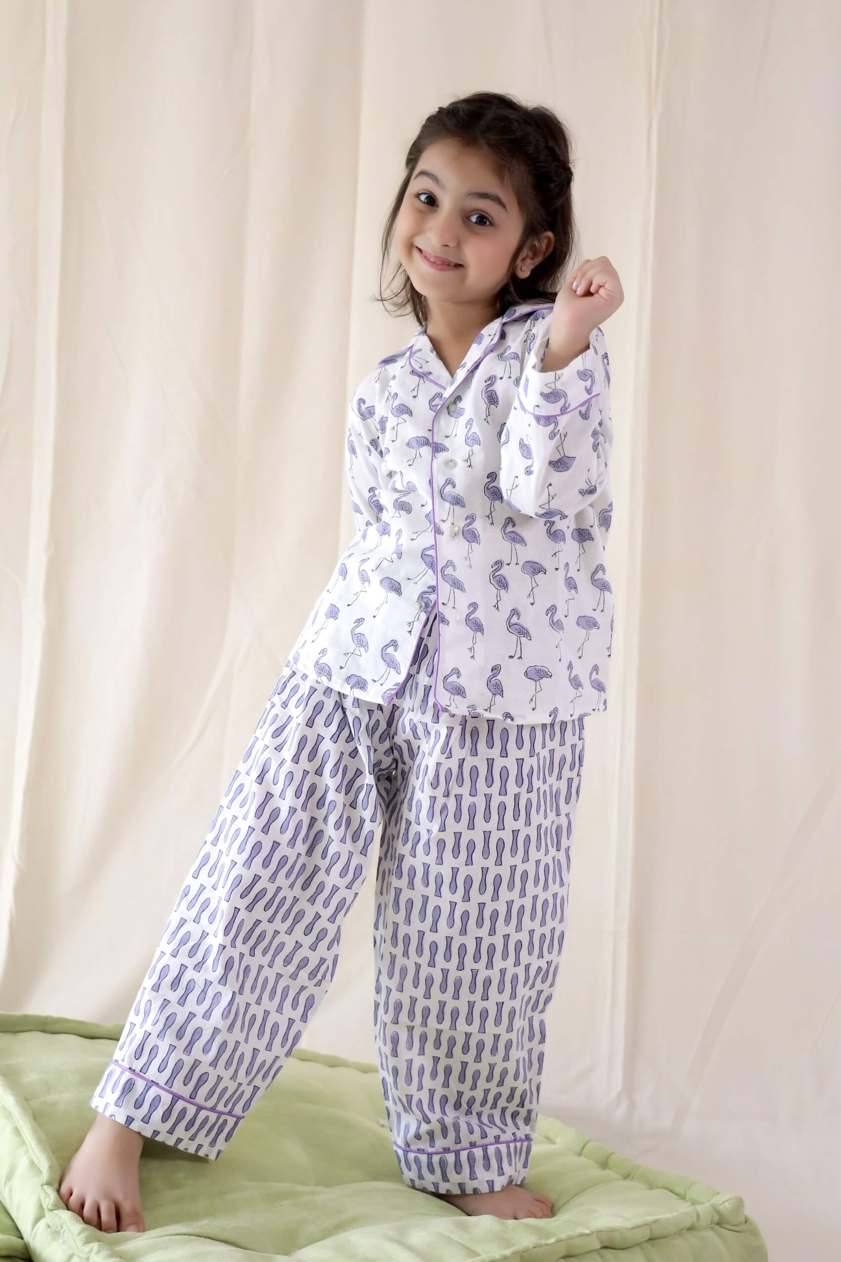 Flamingo Print Unisex Nightsuit For Kids - Set Of Two