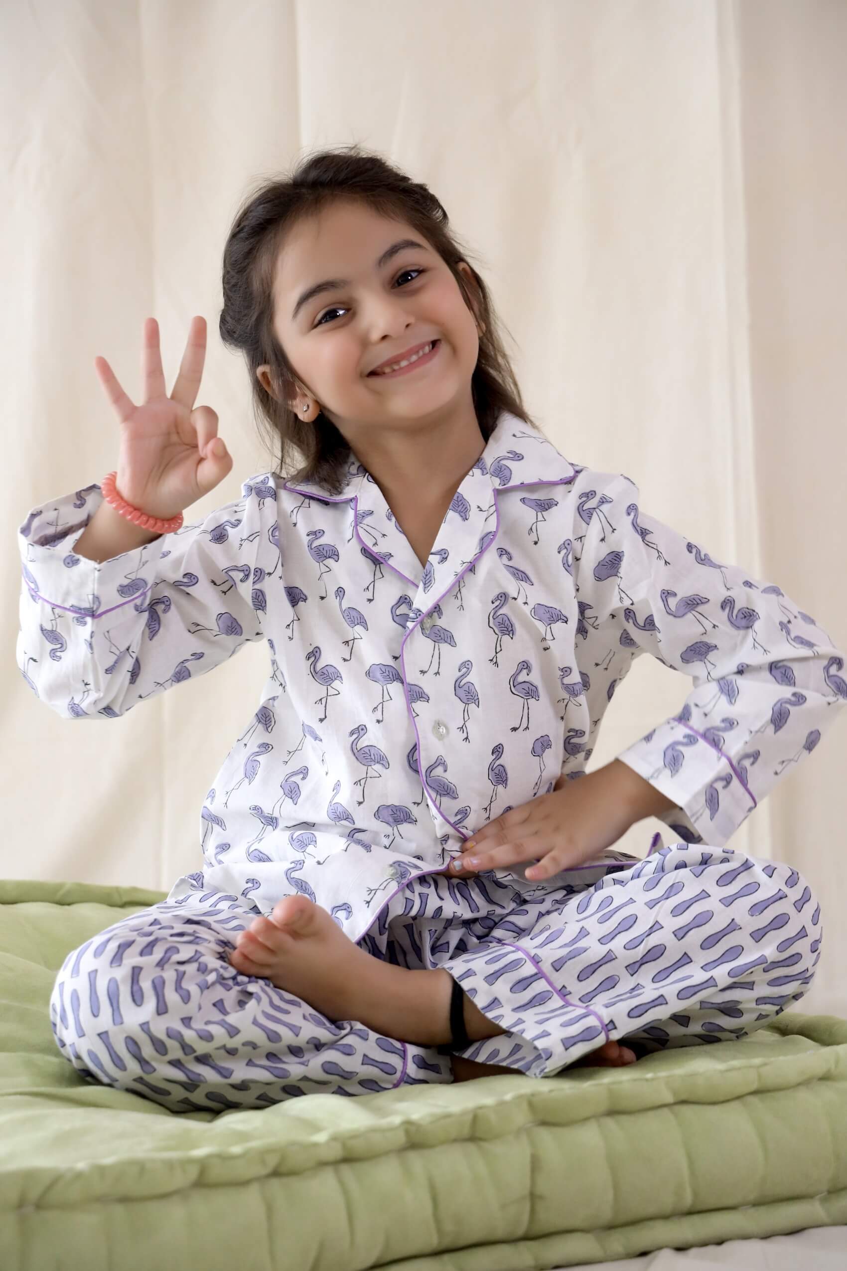 Flamingo Print Unisex Nightsuit For Kids - Set Of Two
