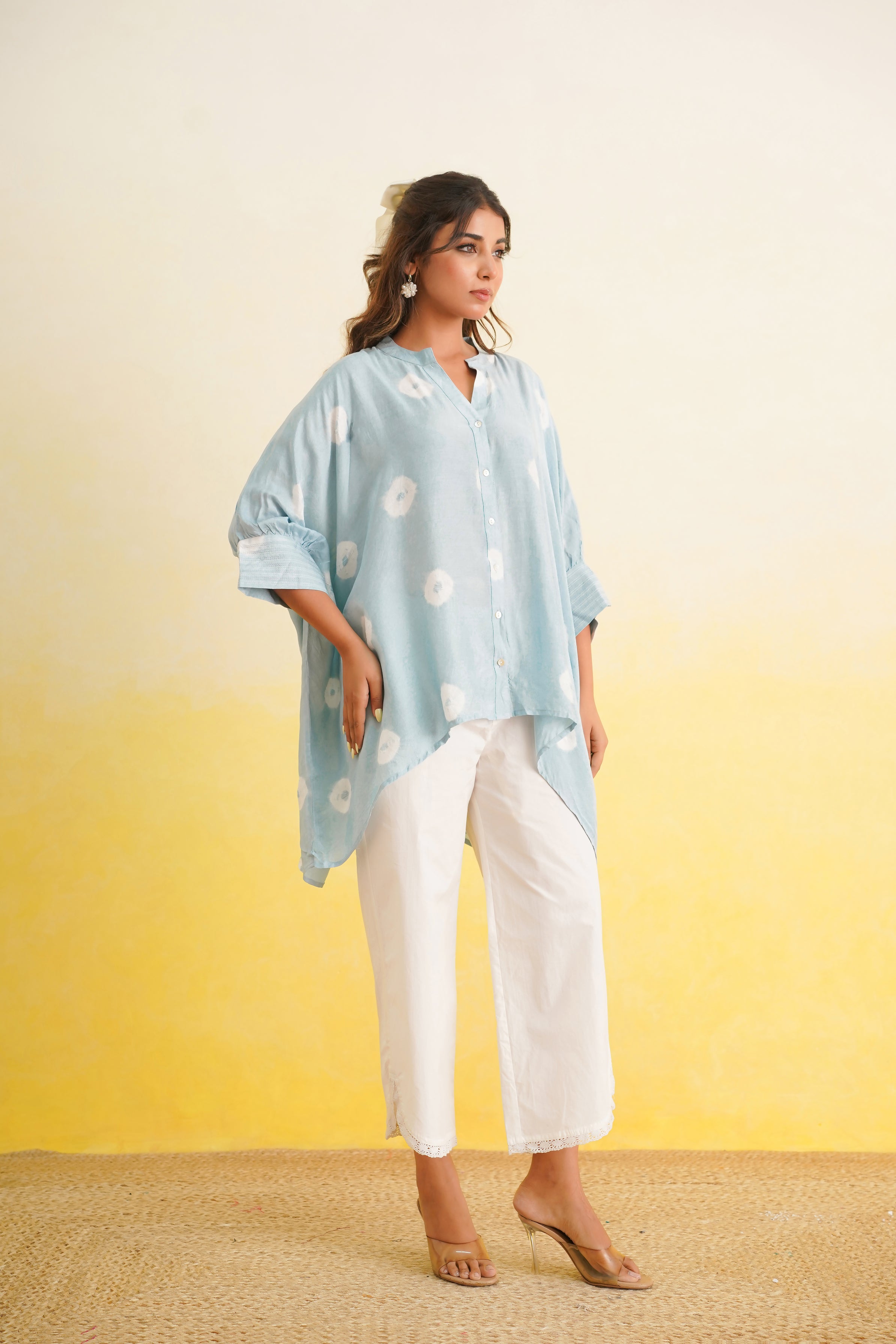 Bandhani Co-ord Set of Two (Ice Blue)