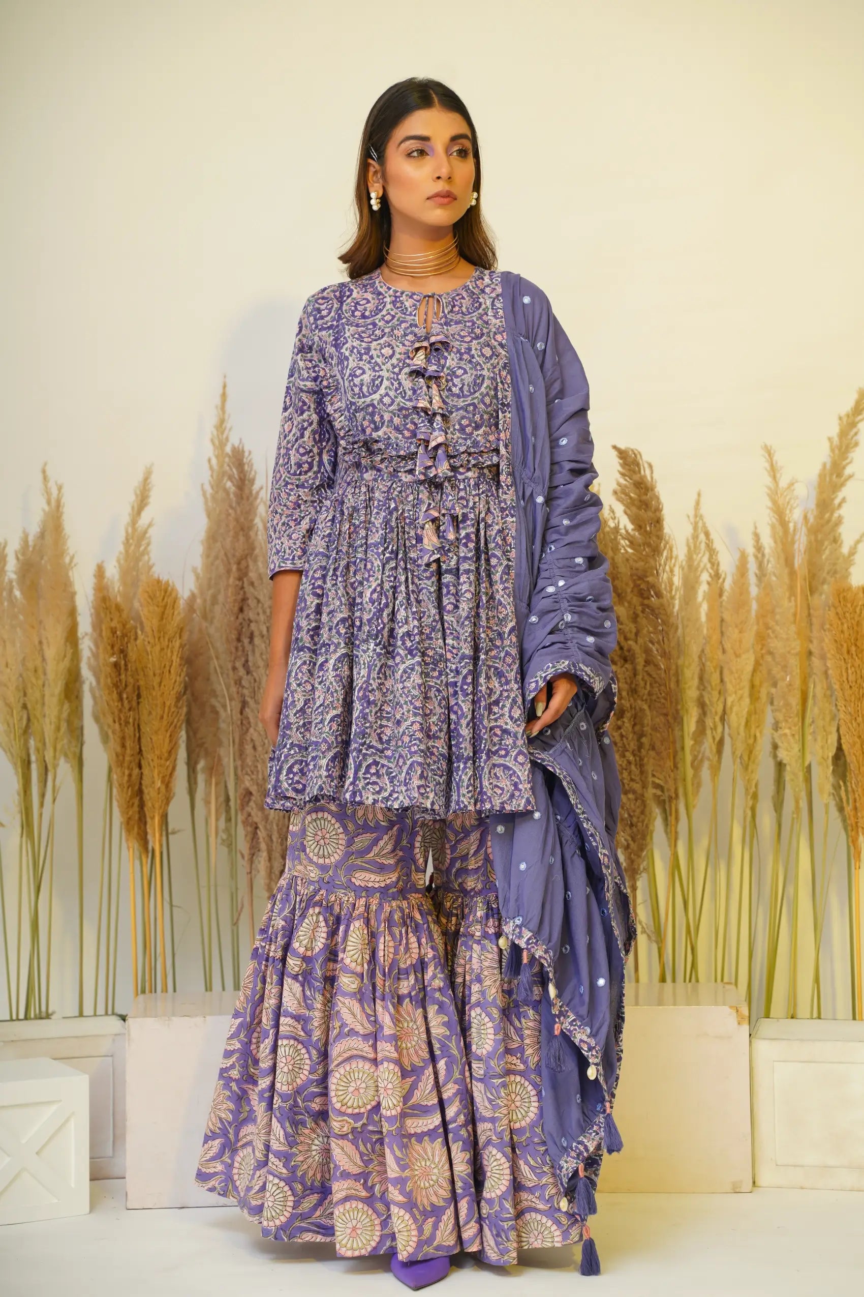 Heather Sharara Set with Dupatta