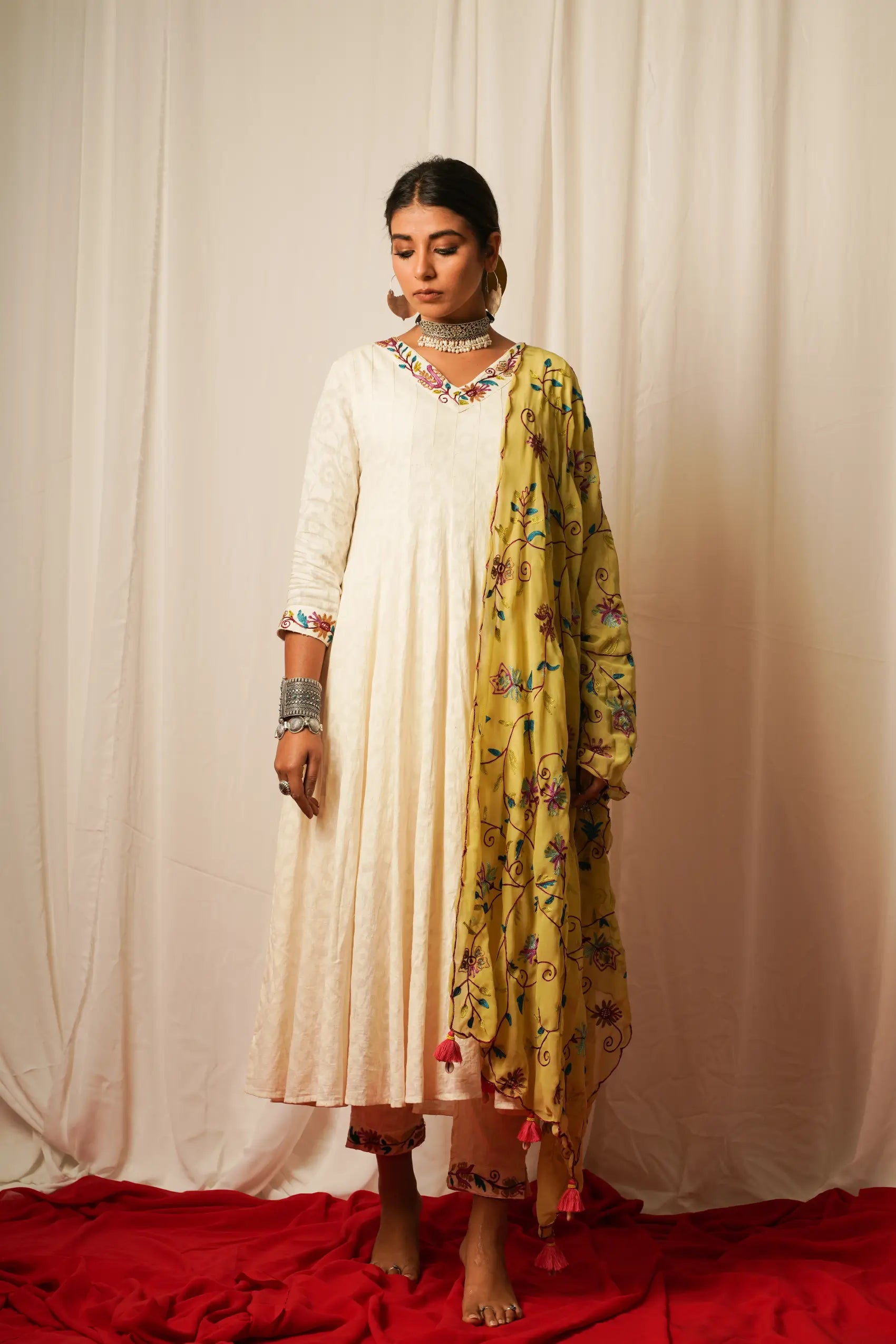 Anarkali Kurta, Pants And Duppata - Set Of Three