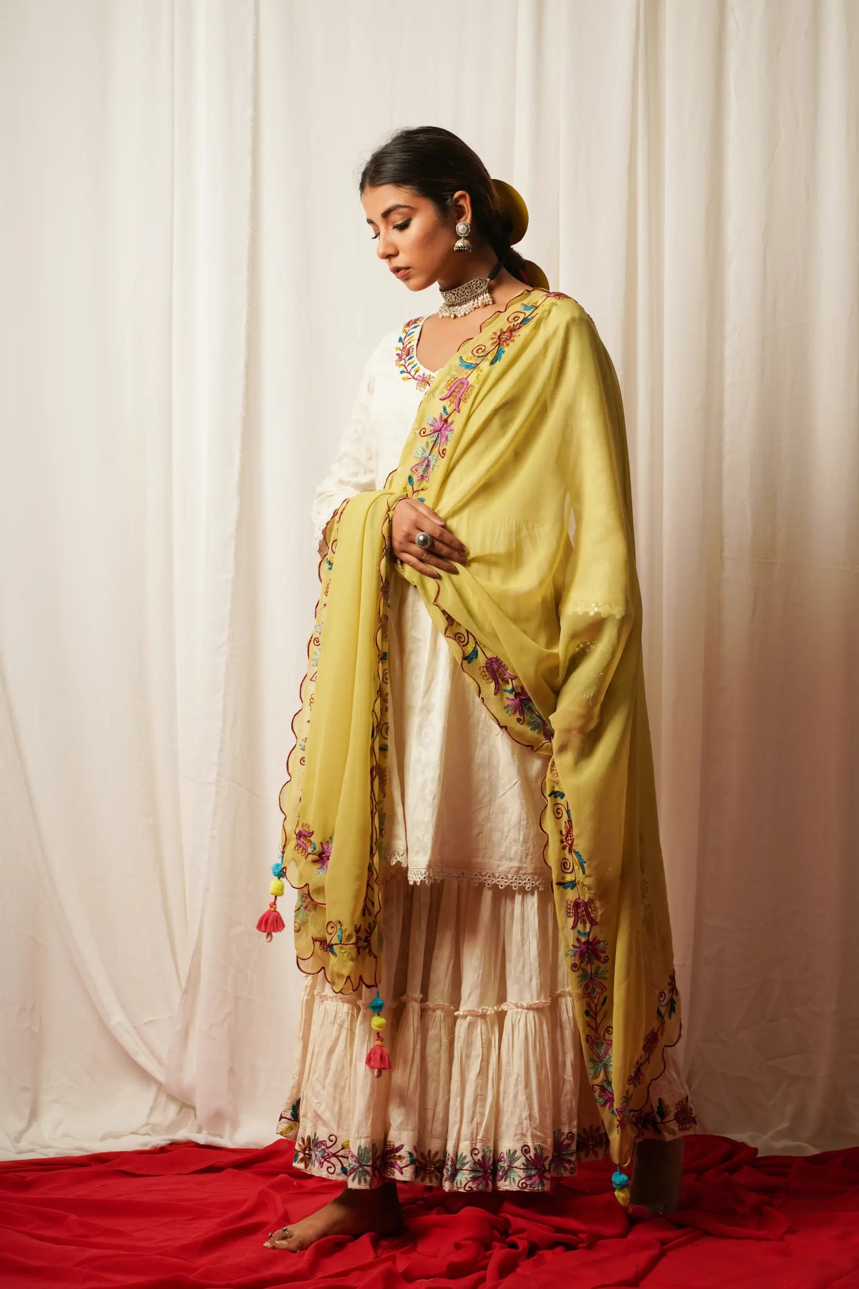 Georgette Duppata With Embroidered Border