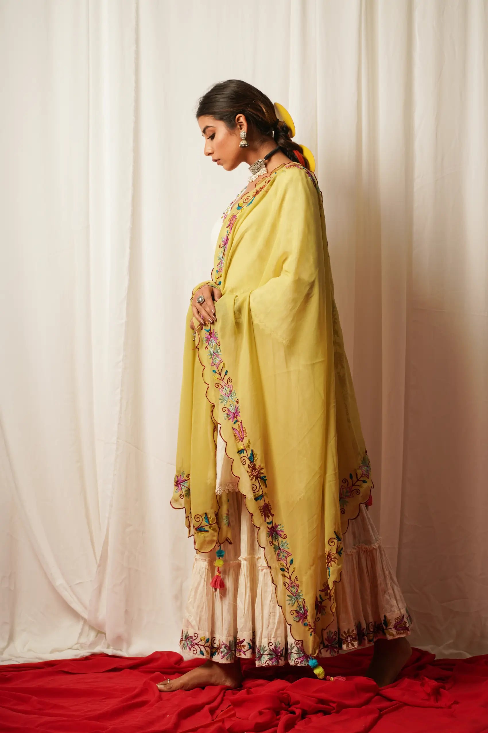 Georgette Duppata With Embroidered Border